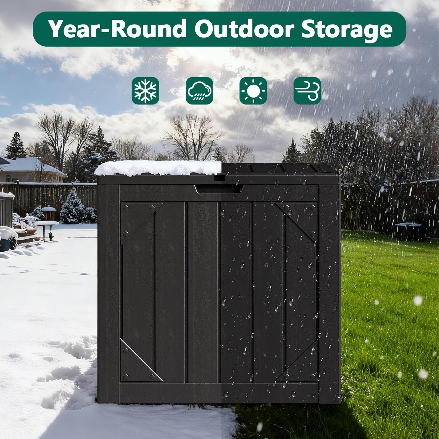 MAKE CHANGES Outdoor Storage Box,30 Gallon Deck Box Outdoor Storage Bench Outside Waterproof Resin Storage Bench, Lockable Patio Cushions, Garden Tools Storage For Furniture, UV Resistant Black