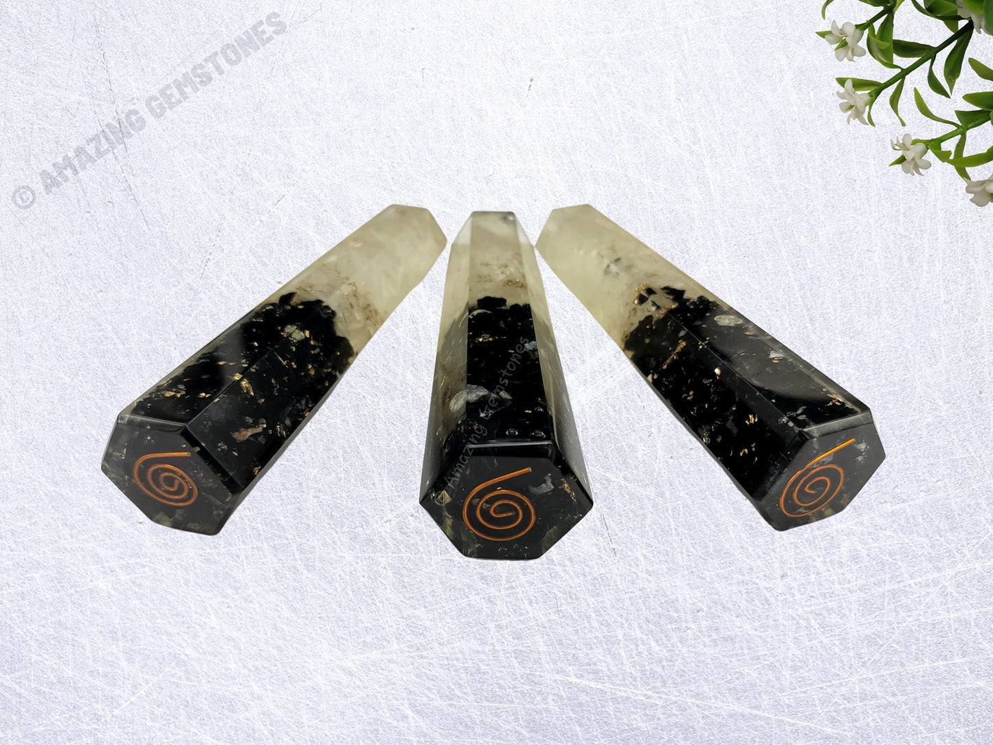 Amazing Gemstone Black Tourmaline Selenite Crystal Orgone Towers ~ Natural Healing Crystal Point Obelisk for Reiki Healing and Crystal Grid (4.5 to 5 Inch, Pack of 1)