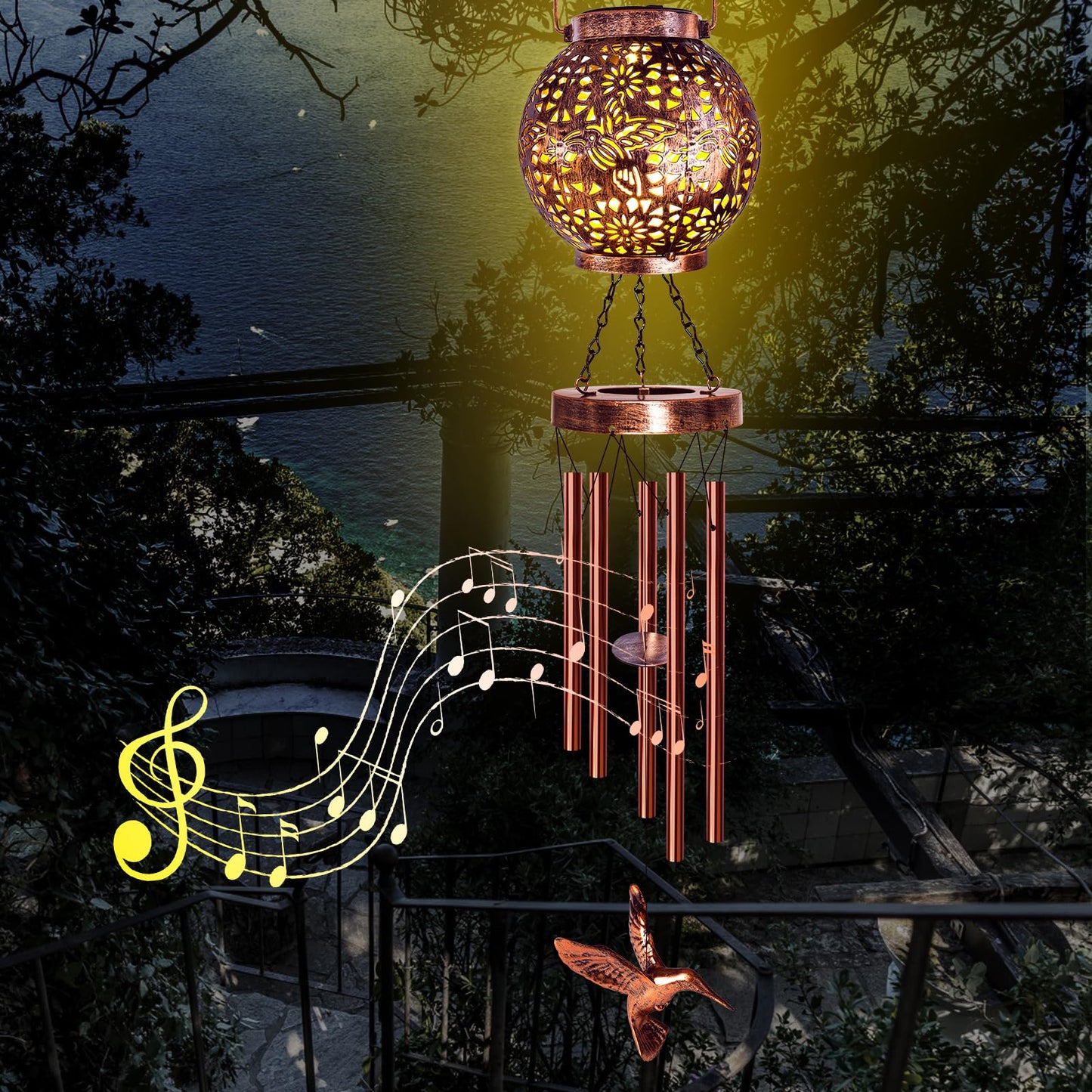 YHmall Wind Chimes for Outside, Windchimes Outdoors Hummingbird Gifts for Mom Women Grandma, Hanging Solar Lantern Solar Wind Chimes for Outside Patio Yard Garden Decor
