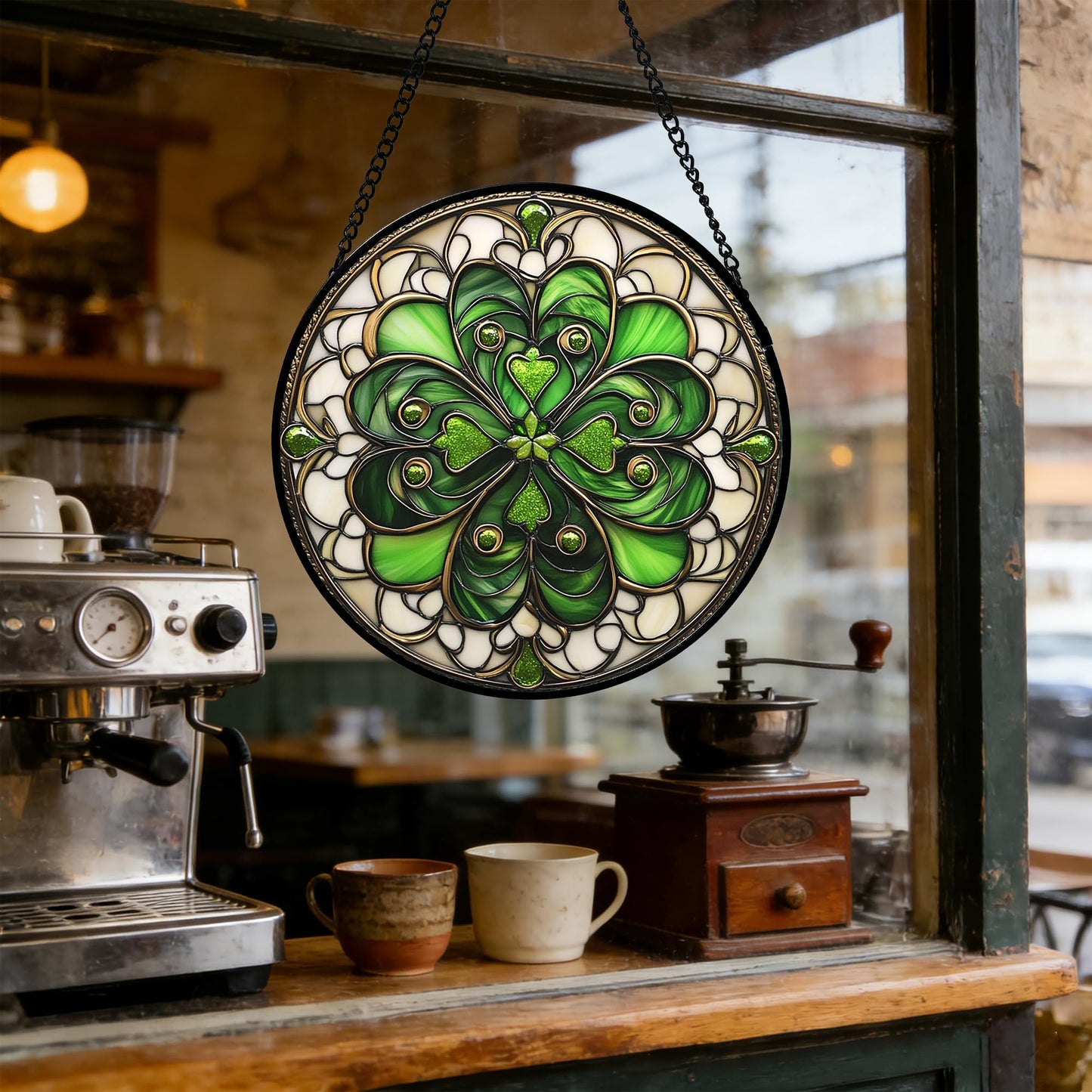 DASTOLL Stained Glass Window Hanging St. Ripak Festival Green Lucky Clover 6.3" - Suncatcher Door Garden Sun Catcher Ireland Decor Mother's Day for Mom Woman Her Men Sisters