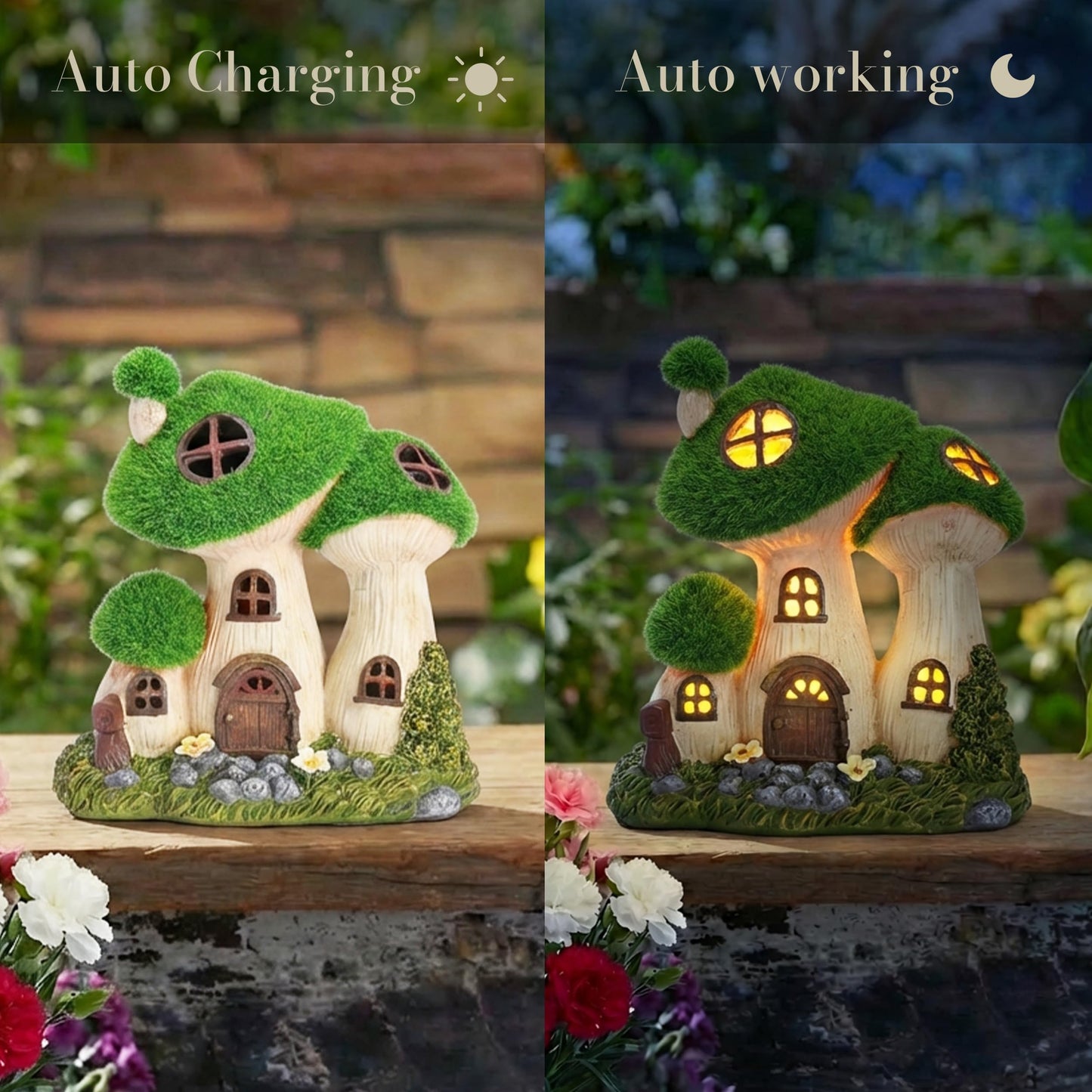 TERESA'S COLLECTIONS Garden Decor, Mushroom Fairy Garden House,Fairy House Decor, Waterproof Resin with Solar Lights, Garden Decor, Garden Gifts for Mom,Indoor/Outdoor, 7"