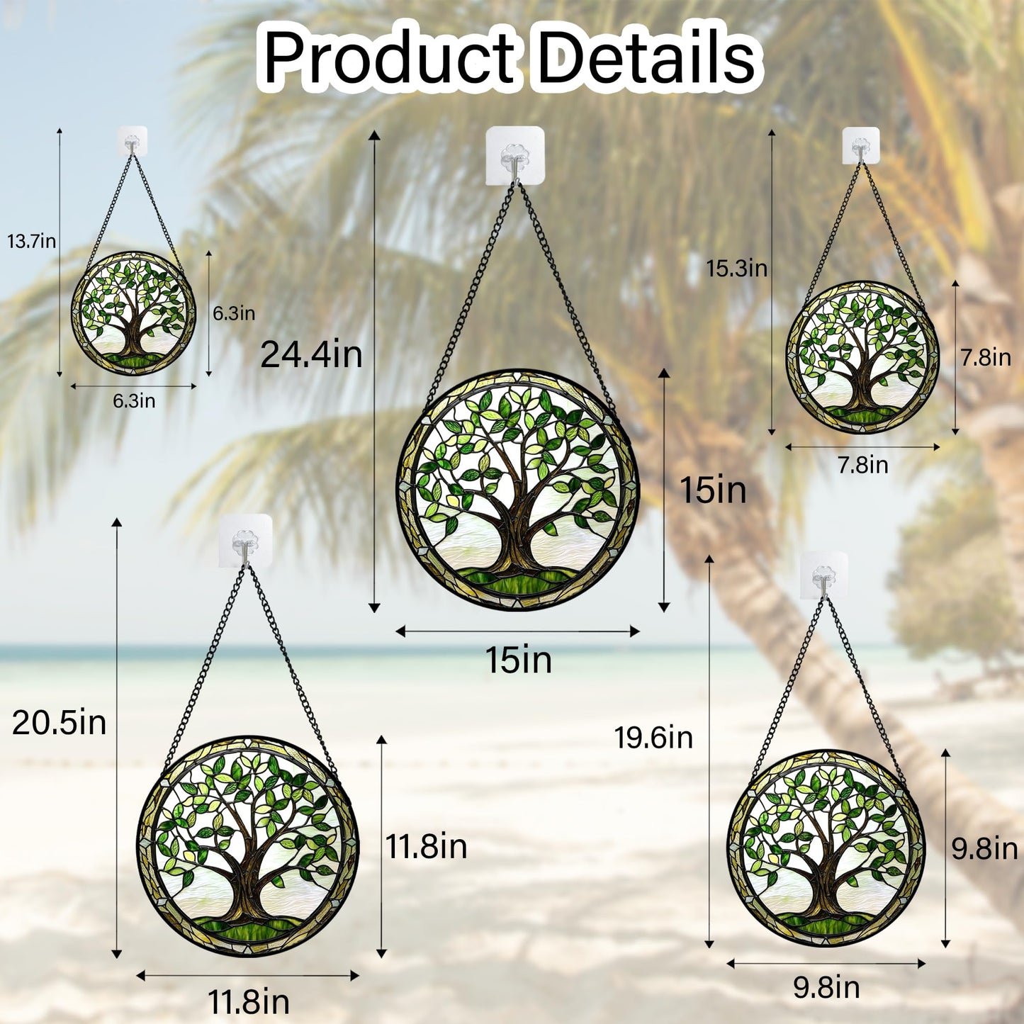 AMDERVEN Stained Glass Window Hanging - Brown Tree Trunk Green Leaves Sun Catcher for Door Garden Home Decor Plant Suncatcher Christmas Mother's Day Birthday Gifts for Women Men Mom Nana 7.8 in