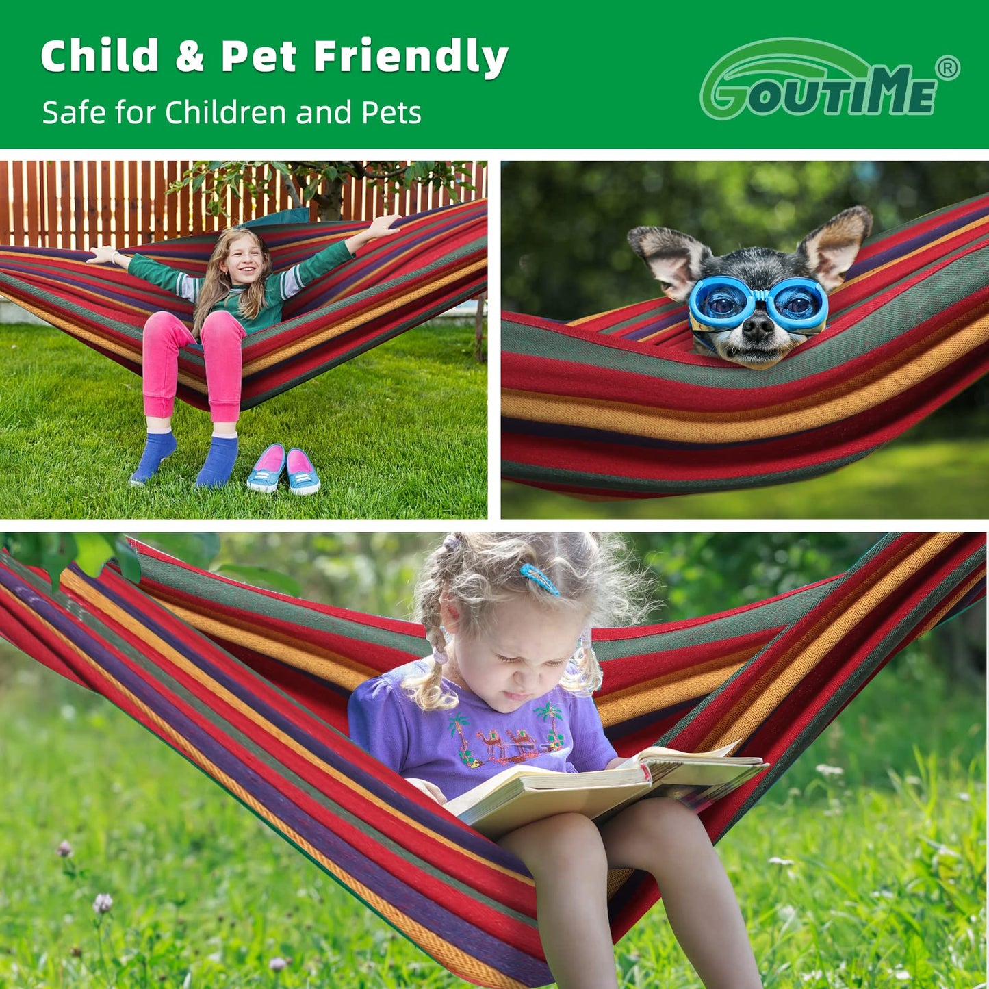 Goutime Children's Hammock with Stand, 220 lb Capacity, with Portable Carrying Bag, Kids Hammocks for Indoor, Outdoor, Patio, Deck, Yard, Beach (Red Stripe, Child Size)