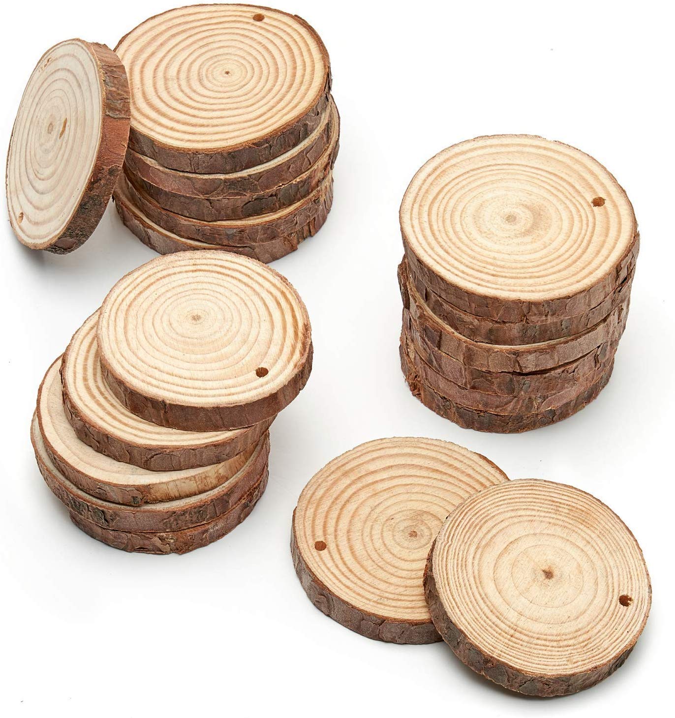 ARTEZA Natural Wood Slices, 2.4-2.8 Inch Diameter, Set of 45, Brown Round Pine Wood Discs with Bark for Crafts, Christmas Ornaments, Centerpieces