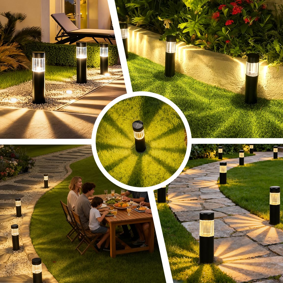 Glosola Solar Pathway Lights Outdoor 4 Pack, Stainless Steel Solar Garden Lights, Bright 35LM Warm White LED, Auto On/Off IP65 Waterproof Path Lights for Yard, Lawn, Walkway, Patio, Driveway