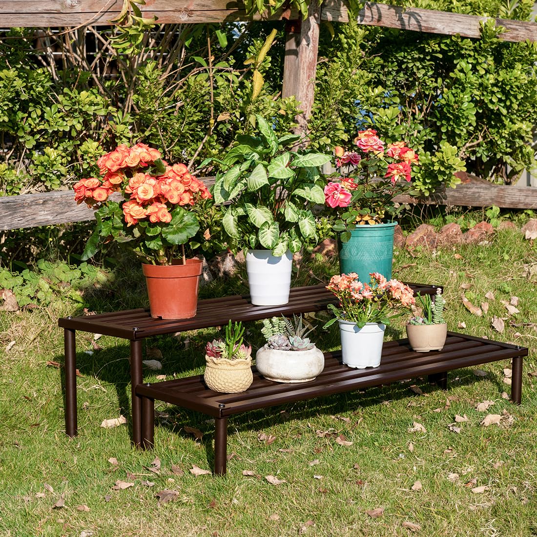 MultirackX Metal Plant Stand, Rust-proof Aluminum Display Rack, Plants Display Stands Decoration Racks for Living Room Garden Balcony Patio (Ebony, 42.5Inch Tall Leg)