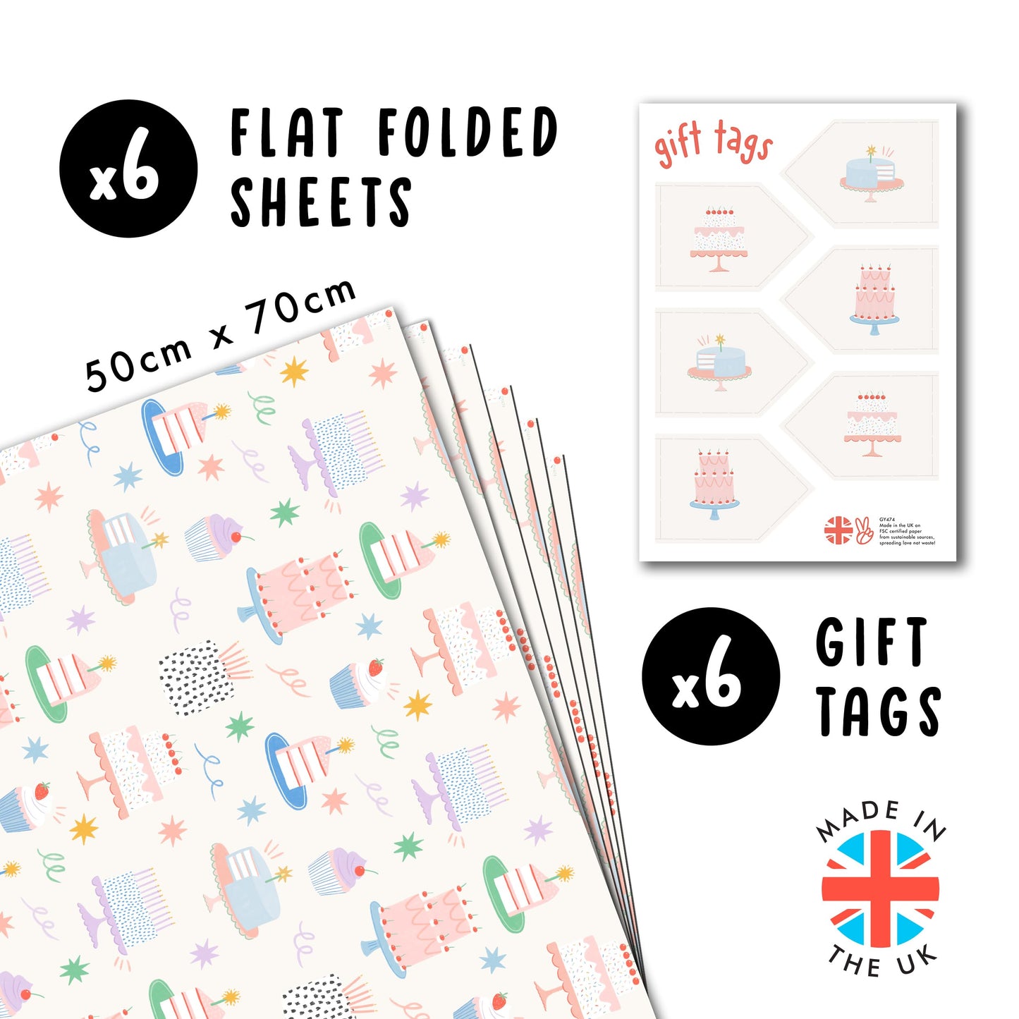 CENTRAL 23 Birthday Wrapping Paper For Women - 6 Sheets Of Girly Gift Wrap For Her - Birthday Cakes Confetti - For Mom Wife Sister Niece Cousin - Recyclable