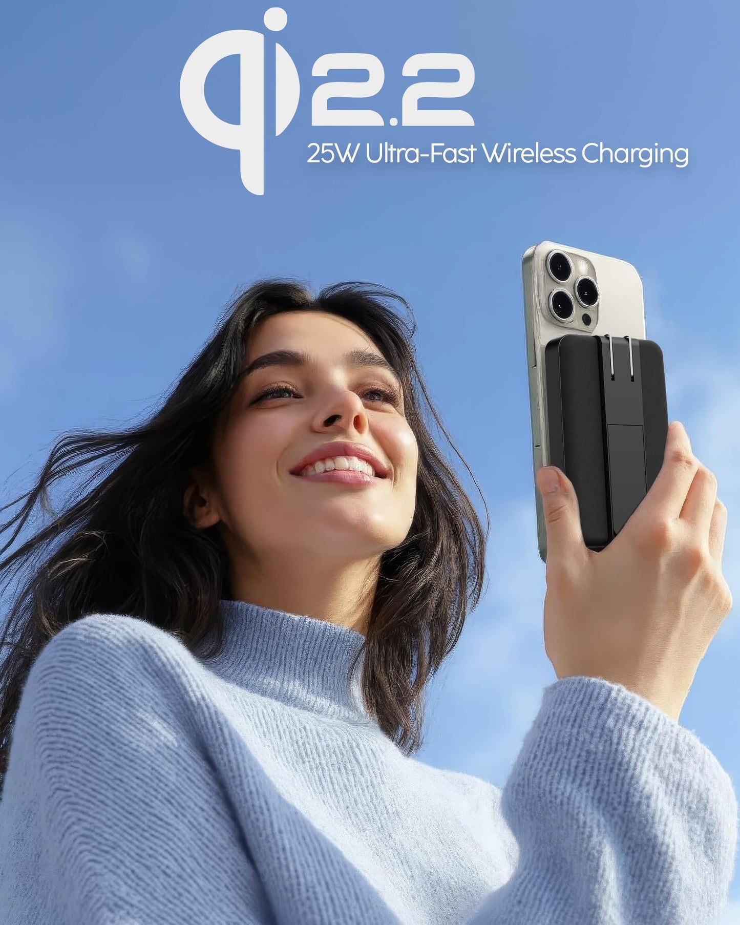 myCharge CliqLuxe+ Magnetic Wireless Power Bank 10,000mAh | iPhone & MagSafe Compatible | Qi2.2 25W Mag Safe Portable Charger | Built-in Wall Plug & Stand | 20W PD USB-C Port | Premium Black Fabric