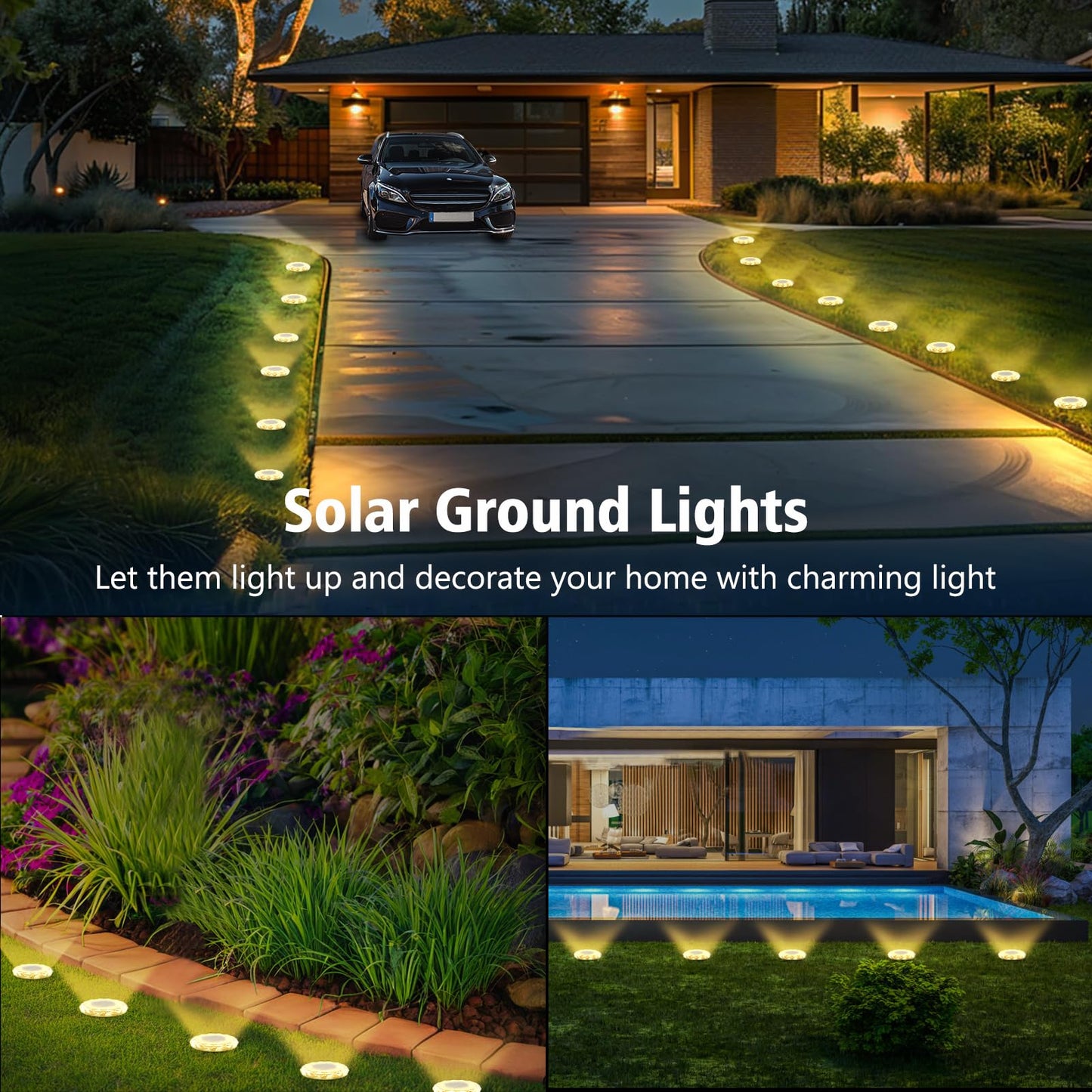 echosari 6 Pack Solar Ground Lights, Upgraded Solar Garden Lights Auto ON/Off Landscape Lighting Outdoor In-Ground Lights Waterproof Long Lasting for Pathway Walkway Patio (Warm White)