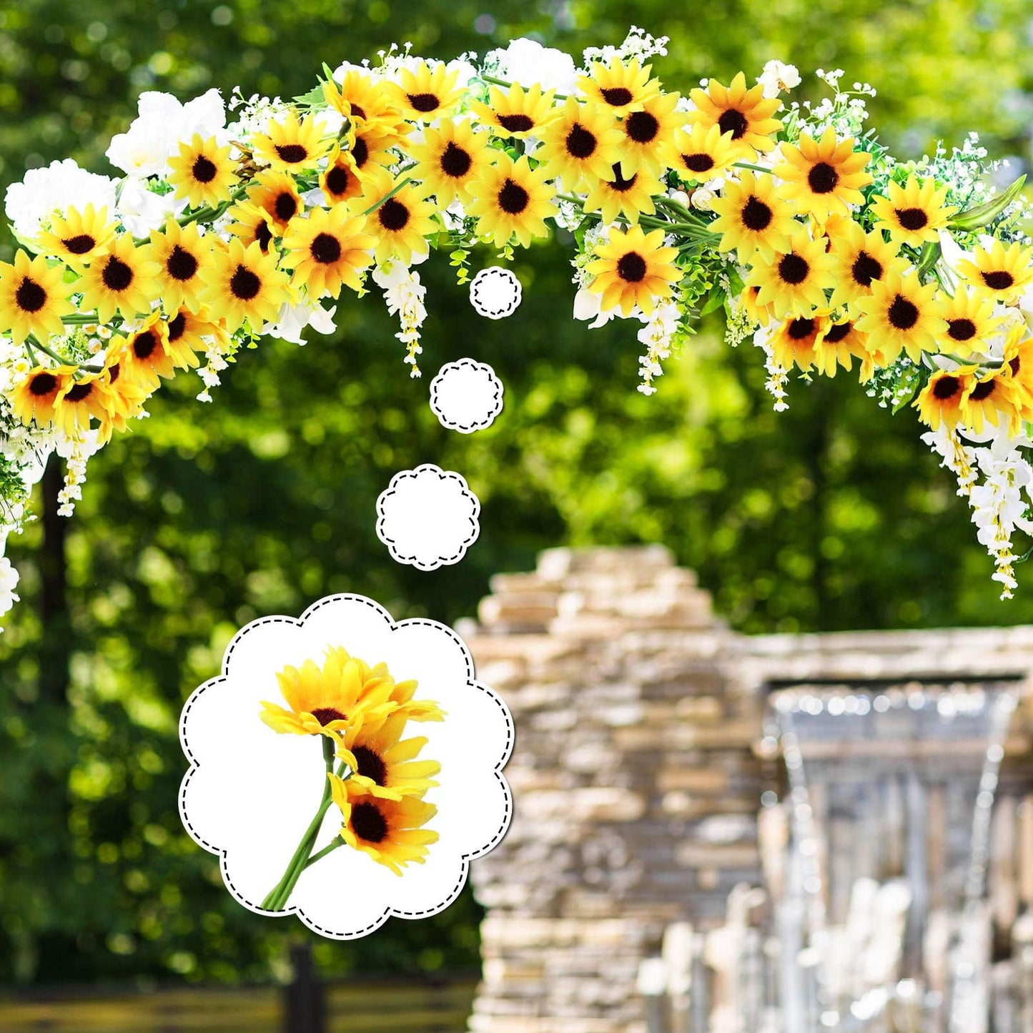 Wavwavw 50 Pcs 1.57 Inch Mini Artificial Sunflower Heads with Iron Stems for Home Party Decoration Wedding Decor, Bride Holding Flowers Centerpieces Wreath Garden DIY Art Decor Crafts