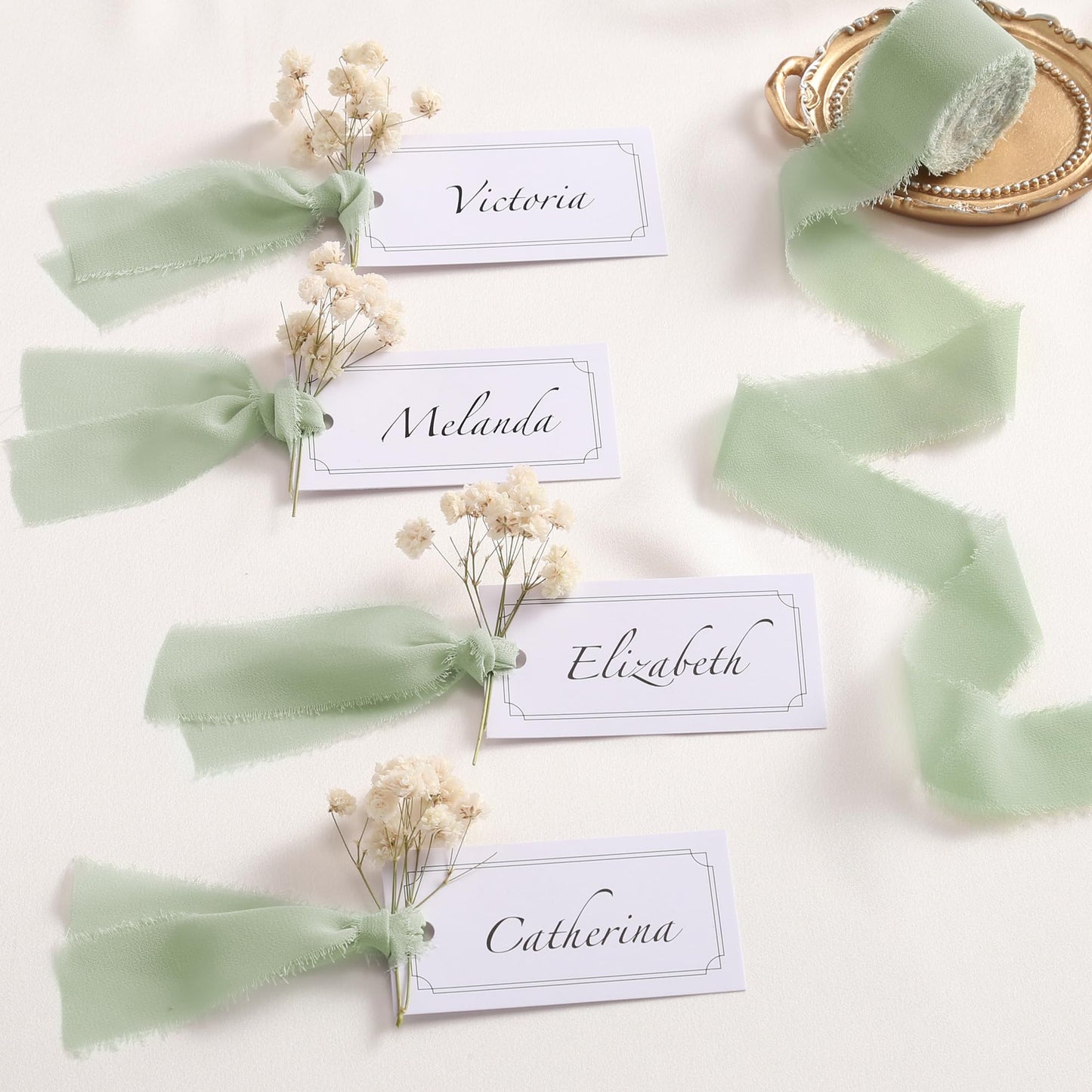 DORIS HOME Sage Green Chiffon Ribbon for Flower Bouquet, 1" x21Yd Fabric Ribbon for Gift Wrapping, Handmade Frayed Ribbon for Wedding Invitations/Christmas Decorations