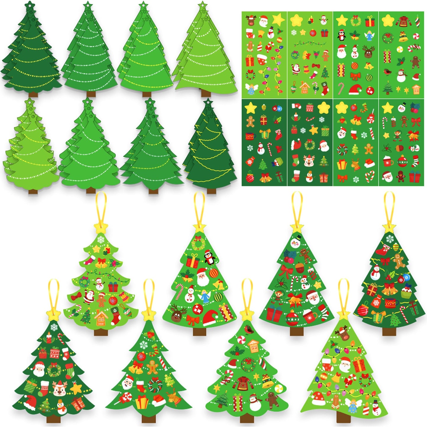 BCCSNNM 48 Pcs Christmas Tree Stickers Kit for Christmas DIY Hanging Art Ornaments Making Your Own Xmas Craft for Winter Holiday Party Classroom Activities Party Decoration