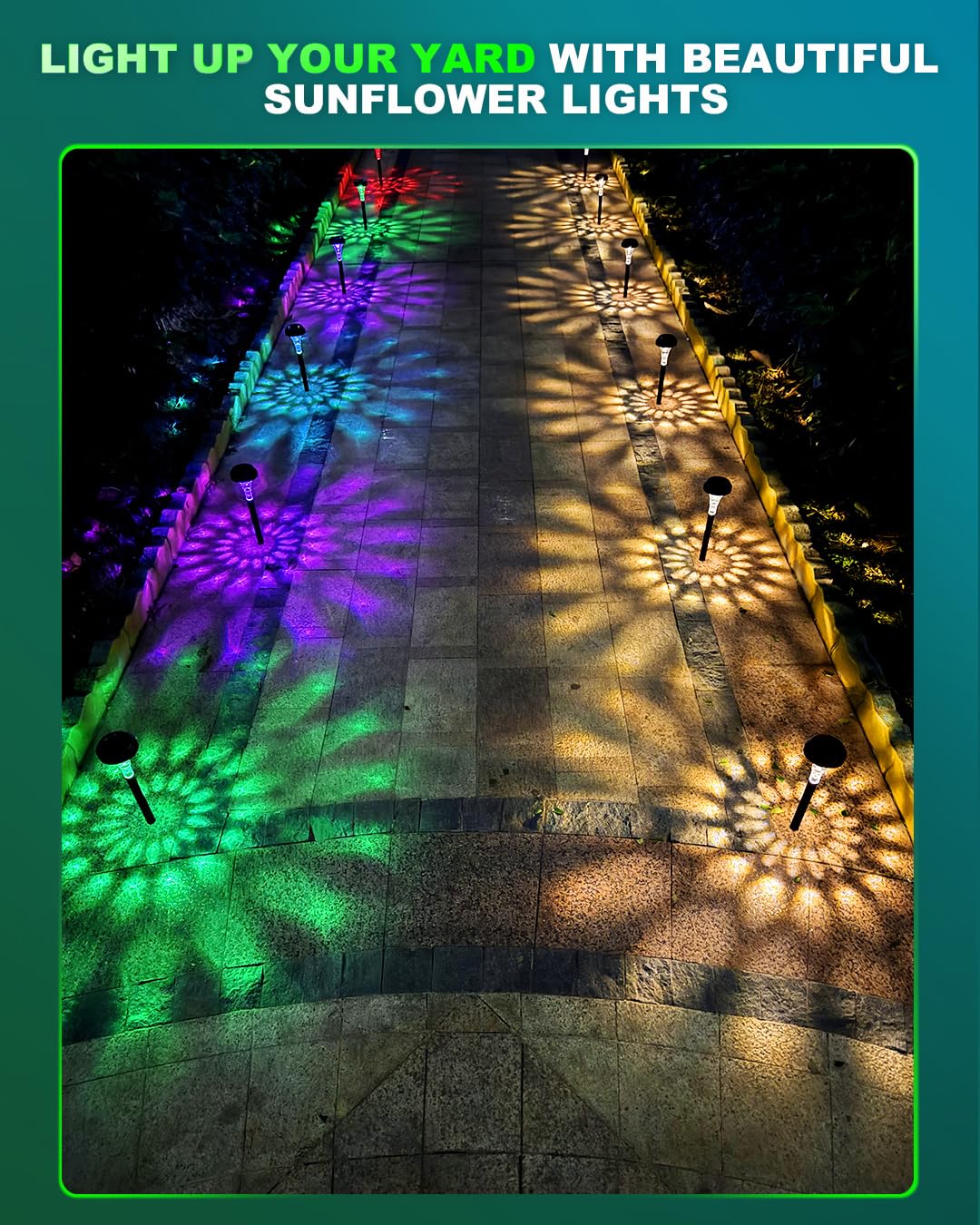 fomaia Solar Pathway Lights 12 Pack, Outdoor Solar Garden Yard Light RGB Color Changing+Warm White IP67 Waterproof, Solar Powered Garden Lights for Walkway Yard Backyard Lawn Landscape