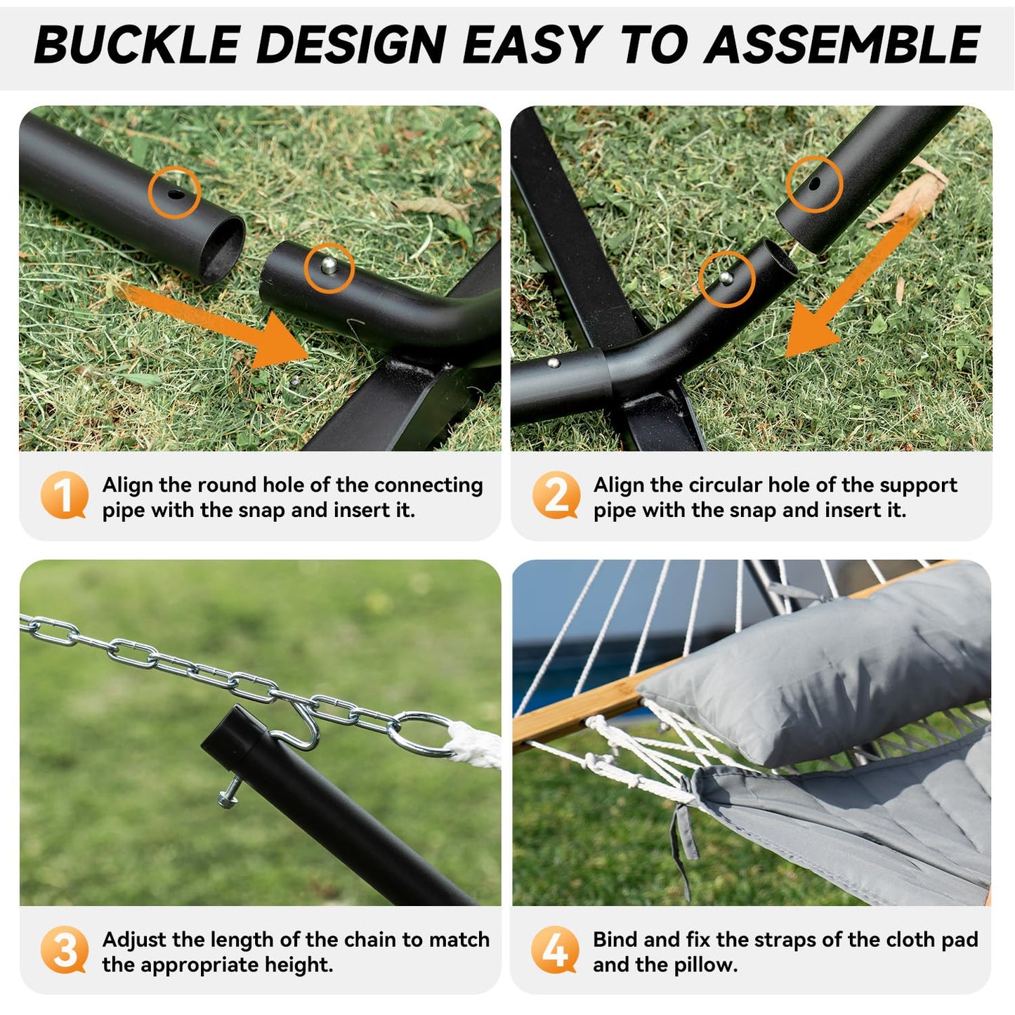 Everyfun 2 Person Outdoor Hammock with Stand, Cotton Rope Hammock with Polyester Pad, Adjustable Steel Frame, Portable with Carrying Bag – for Patio, Backyard, Garden, Beach,Dark-Gray