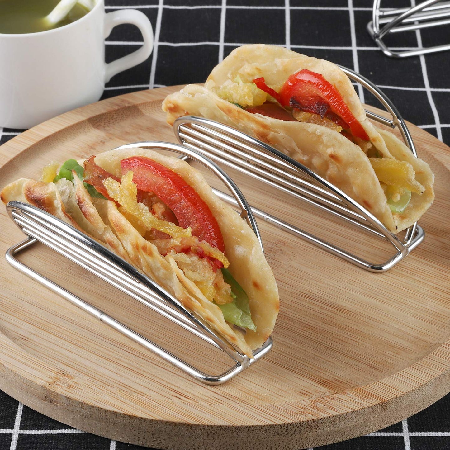 YellRin Taco Holder Stand Stainless Steel Taco Rack Tray Stand Up Holders Kitchen Set for Tortillas, Burritos, Parties & Restaurants (Taco Holders)