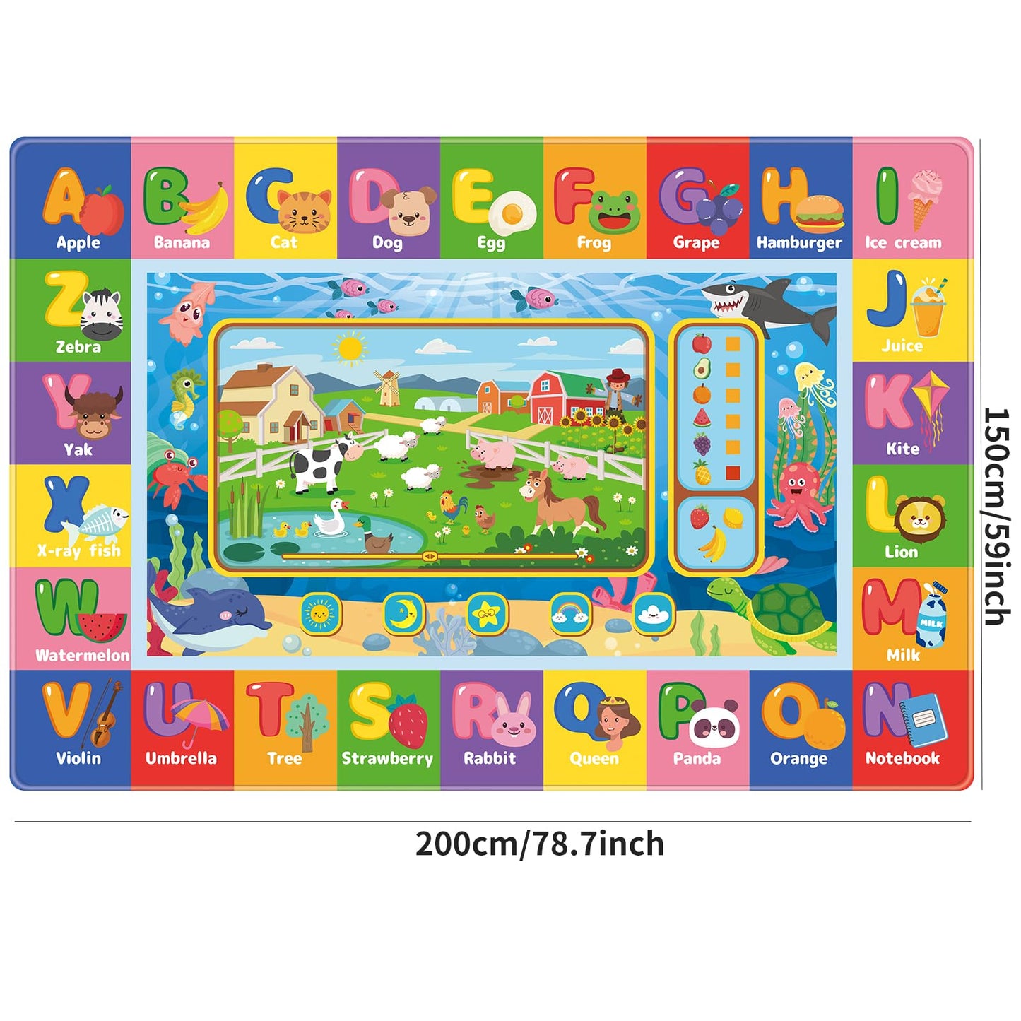 AKASISRUG Baby Play Mat for Floor, Kids Playmat Baby Crawling Mats Educational Tummy Time Mats Soft ABC Play Mat for Babies Infants Floor Mat for Kids Learning Playing (78.7X59 INCH, Style 1)