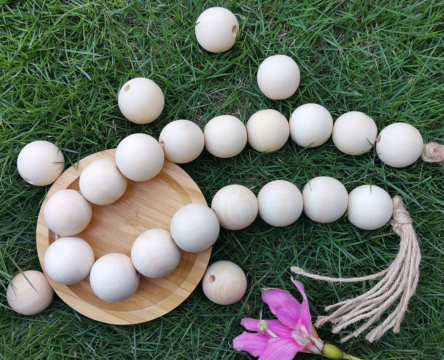 TBFYS 1.6IN(40MM) Wood Beads for Crafts, Extra Large Wooden Balls Bead Unfinished Wood Spacer Beads with Large Holes for Macrame Farmhouse Country Garland Decor（20PCS）