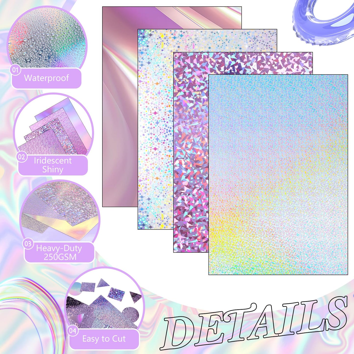 Kosiz 100 Sheets Metallic Holographic Card Stock Shiny Glitter Cardstock Iridescent Mirror Paper 8.5 x 11'' 250 GSM Thick Mixed Color Foil Paper for Scrapbook Letter Poster Craft(Colorful)