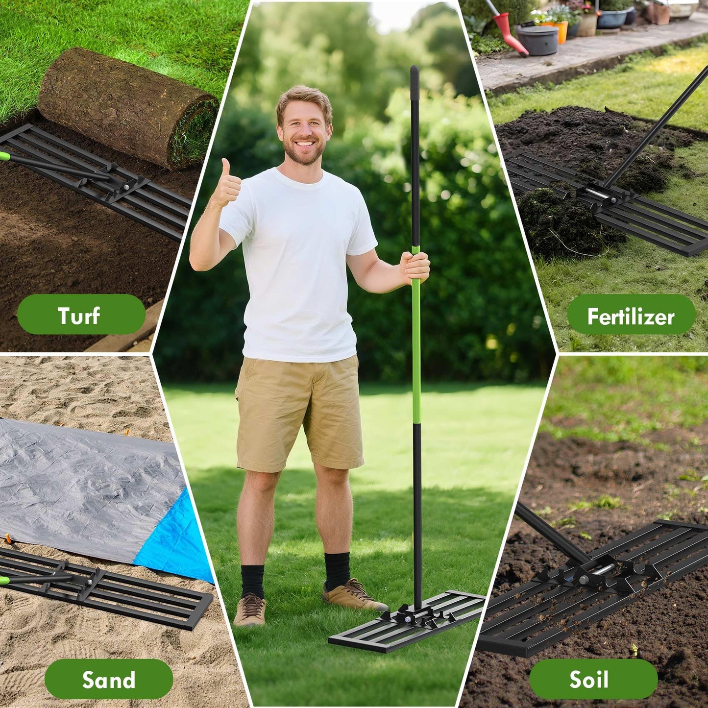 Seeutek Lawn Leveling Rake, 45" x 10" Heavy Duty Yard Leveling Rake Tool with 0-180° Adjustable Handle, 6.5FT Steel Handle Lawn Leveler for Yard Garden Golf, Ease Level Soil Sand Dirt Surface