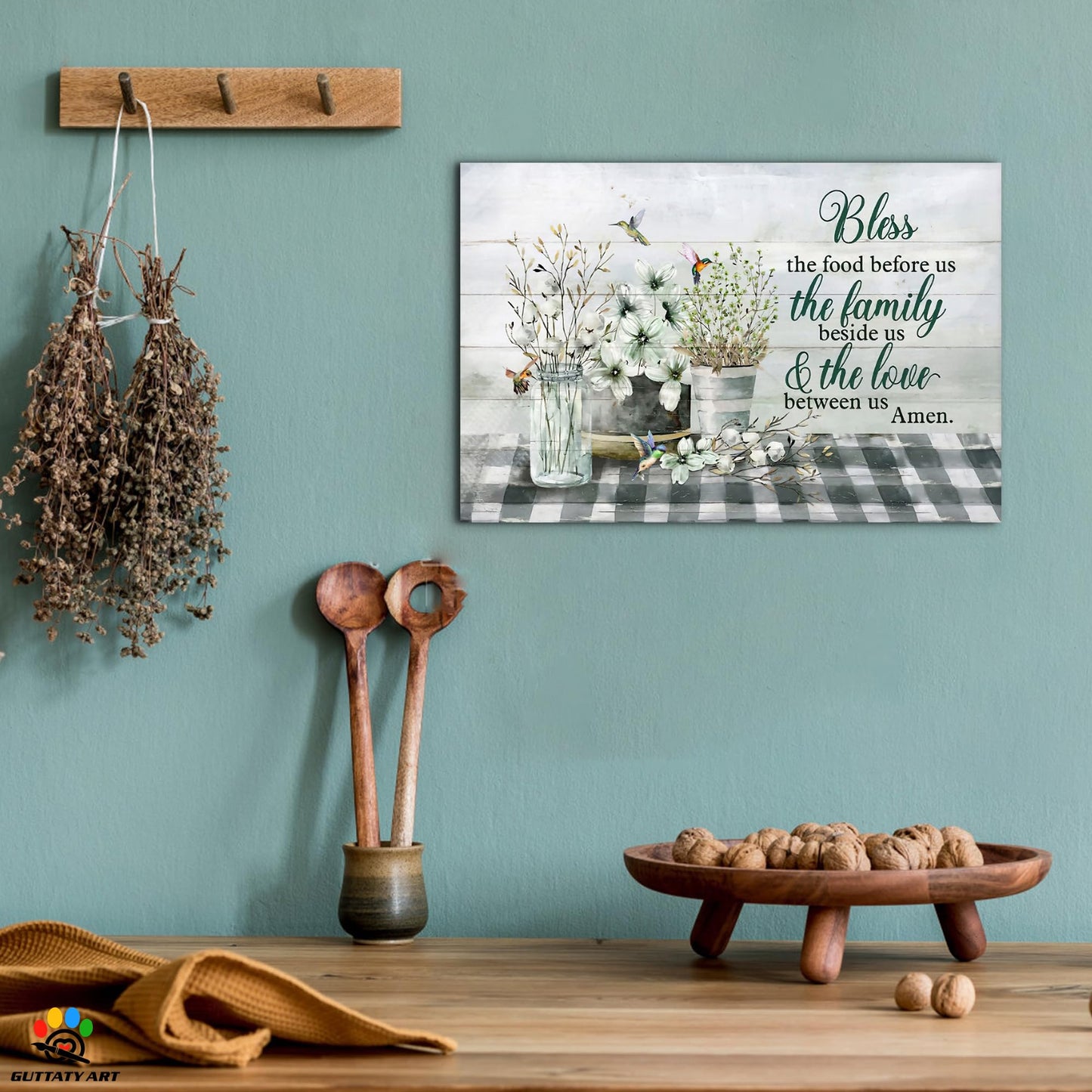 GUTTATY Kitchen Canvas Wall Art - Rustic Farmhouse Kitchen Scene Pictures for Wall Decor, Framed Canvas Print For Dining Room 12x18 Inches