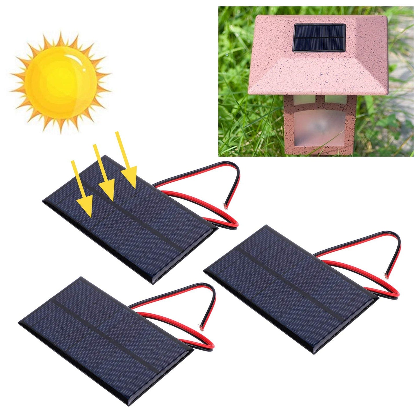 Moncer 1W 6V Mini Solar Panel, 3PCS Polysilicon Cell Charger Module with 30cm Cable for Solar Lawn Lights Solar DIY System Kit