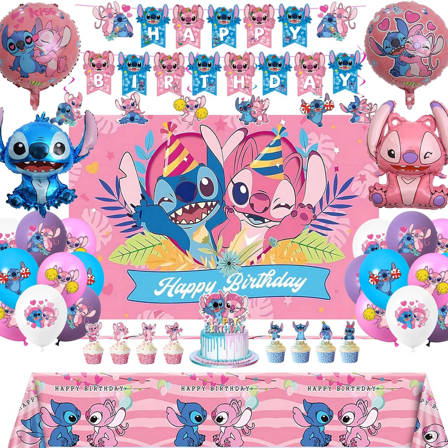 Pink Birthday Party Decorations Kit, Includes Happy Birthday Banner, Foil Balloons, Tablecloth, Backdrop, for Adult Themed Party Supplies