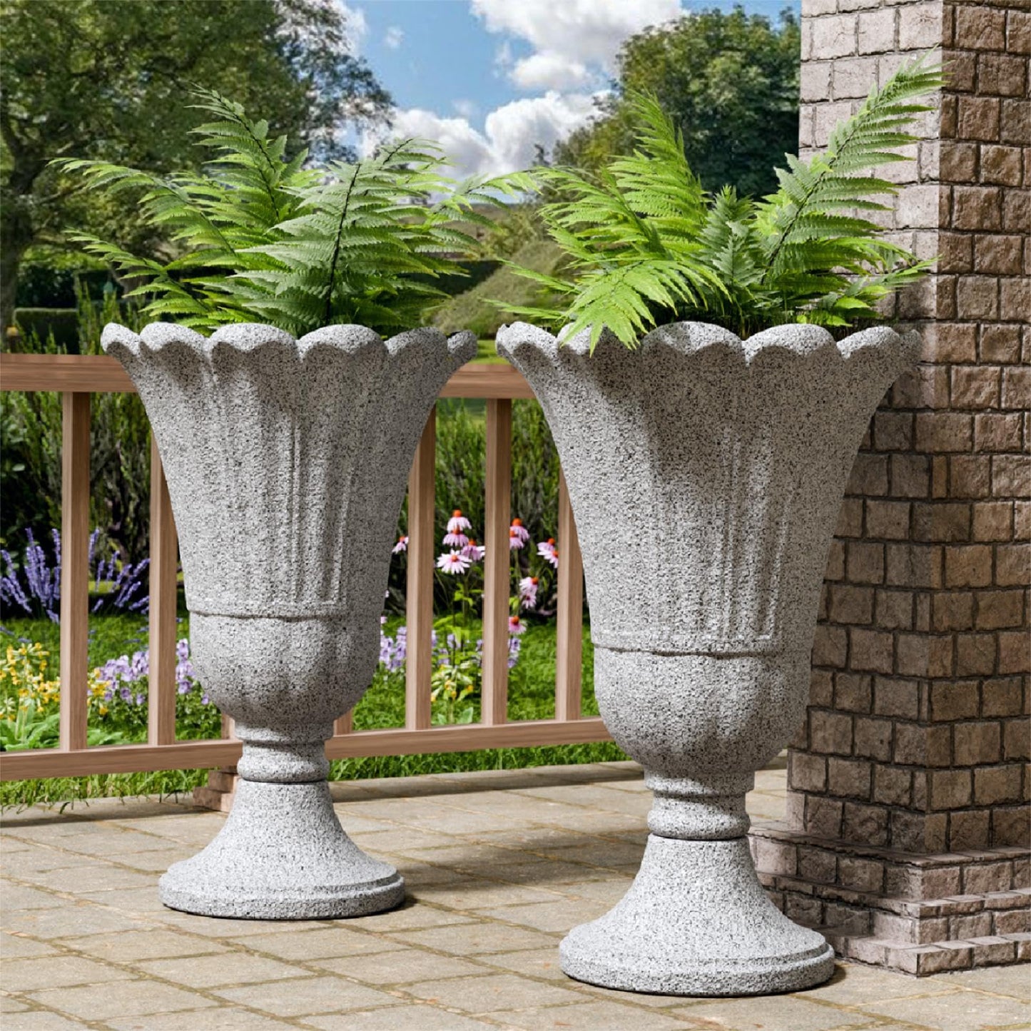 Trygoal 23.6" Tall Plastic Urn Planters for Outdoor Plants with Drainage Holes & Petal Design, Set of 2 Sturdy Base Classic Indoor Large Flower Pots, Outdoor Planters for Porch/Home/Garden, Slate Gray
