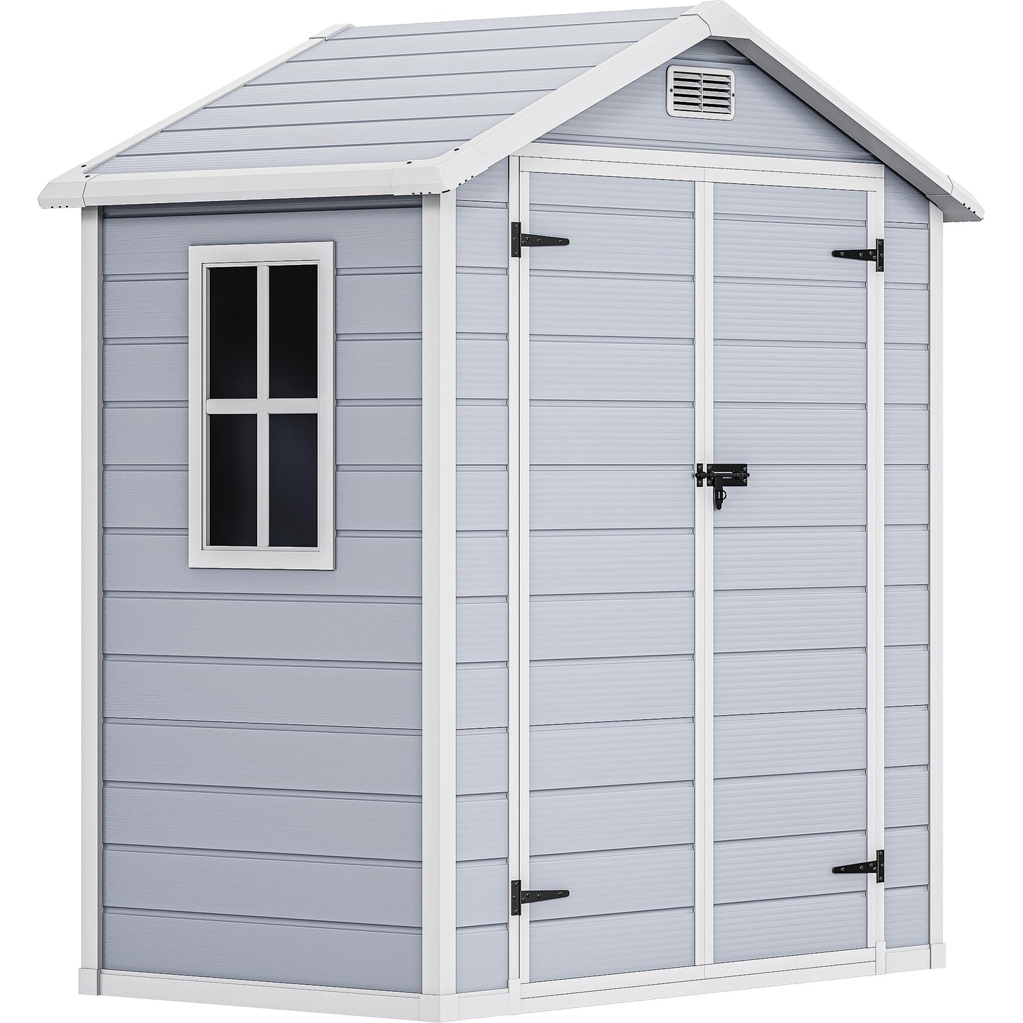 DWVO 6x4 FT Outdoor Resin Storage Shed with Reinforced Floor, All-Weather Bike Storage Shed with Lockable Door, Window and Vent, Waterproof Plastic Tool Storage for Garden, Backyard, Patio, Lawn