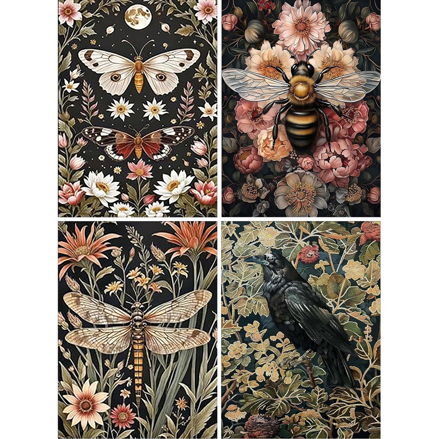Square Diamond Painting Kits Square Drill Diamond Painting, Square Diamond Art, 4 Pack Dragonflies, Butterfly, Bees, Bird DIY Gem Art Kits for Adults and Crafts for Gifts and Home Wall Decor Gifts
