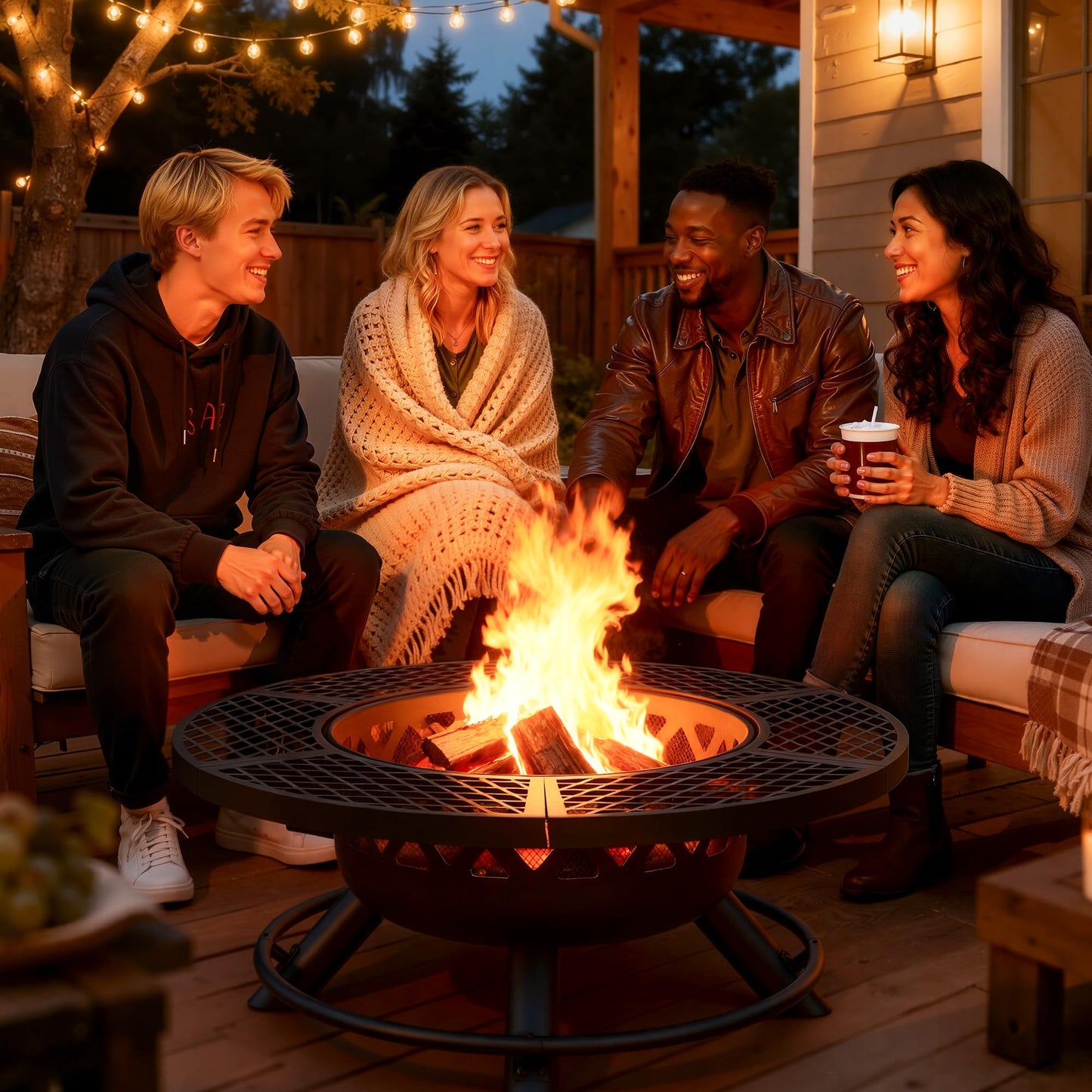 BALI OUTDOORS Fire Pit with Poker, 40 inch Outdoor Fire Pit Patio, Wood Burning Firepits for Outside with Grill