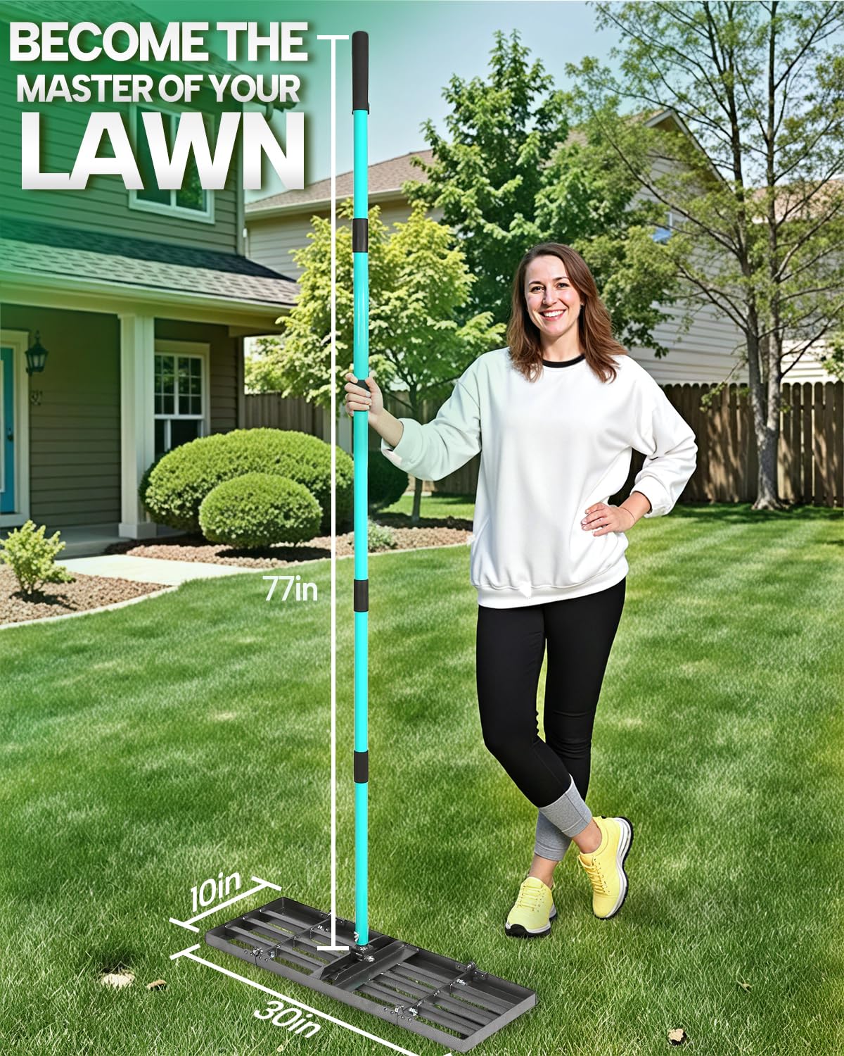 Breeze Touch Lawn Leveling Rake, 30 Inch Yard Lawn Leveling for Soil with 78" Adjustable Steel Handle, Heavy Duty Effort Saving Landscape Lawn Leveler for Yard Garden Soil Sand Dirt Grass