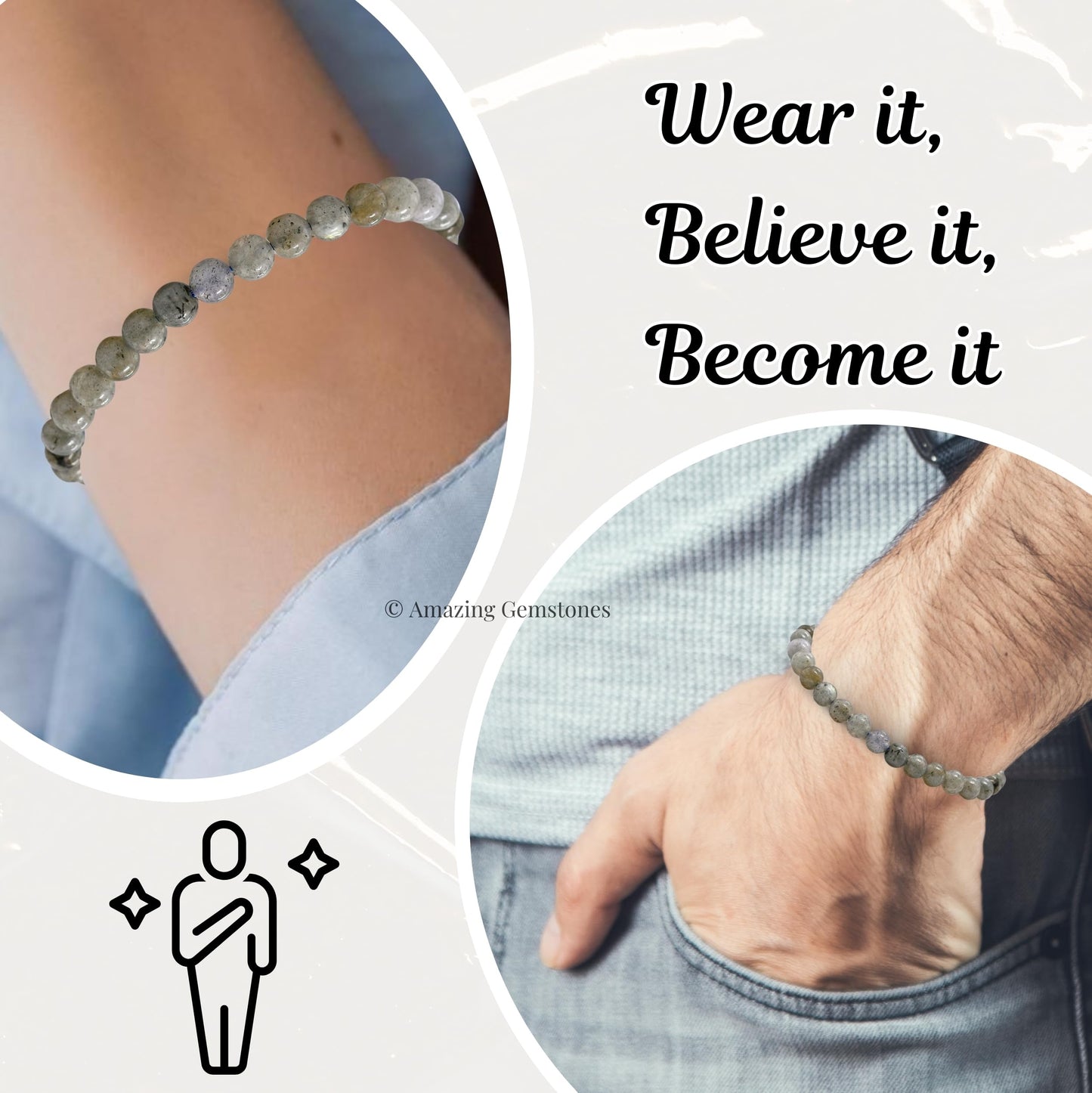Amazing Gemstone Labradorite Bracelet, Gifts For Men & Women - Protection Healing Crystal Bracelet - 6mm Gemstone Beaded Adjustable Bracelet, Pulseras Para Hombres Mujer Stocking Stuffers