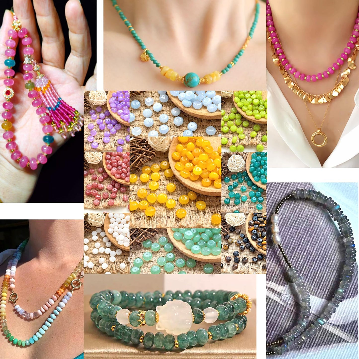 76pcs 5x8mm Natural Stone Colored Tourmaline Rondelle Spacer Loose Beads Abacus Disk Stone Round Loose Gemstone Beads for Jewelry Making DIY Bracelet Necklace