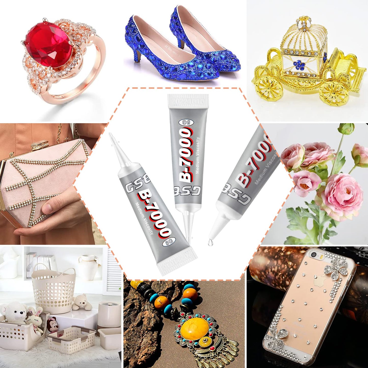 B7000 Glue Clear Adhesive Jewelry Bead B-7000 Glue for Jewelry Rhinestone DIY Cell Phone Repair Clothes Glass Metal Stone Beads Wooden Small Part Item(5ml, 40 Pcs)