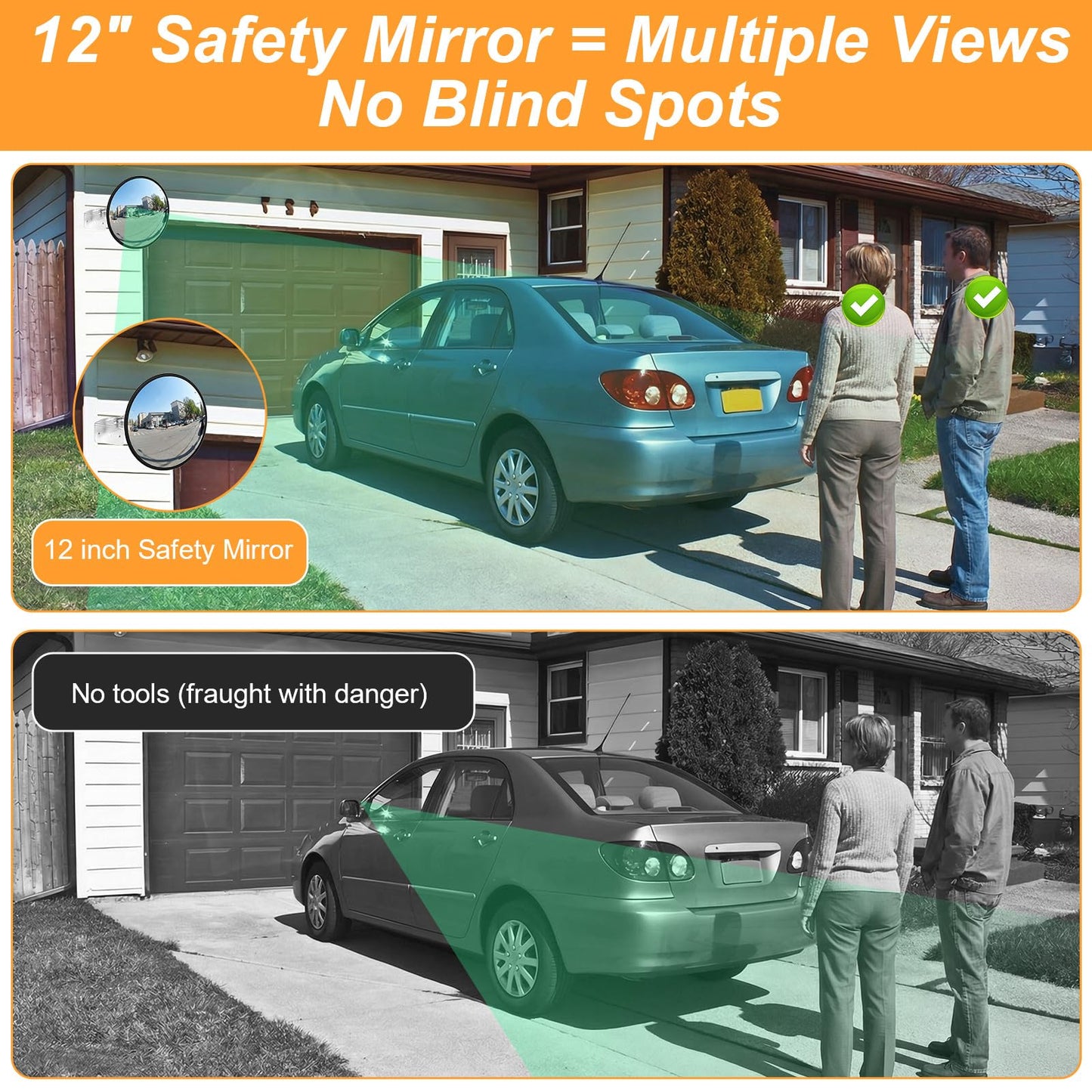 QFGasre 12 Inch Acrylic Convex Mirror, Adjustable Wide Angle Indoor Security Mirror Thick Acrylic Blind Spot Mirrors for Indoor and Outdoor Warehouse Offices