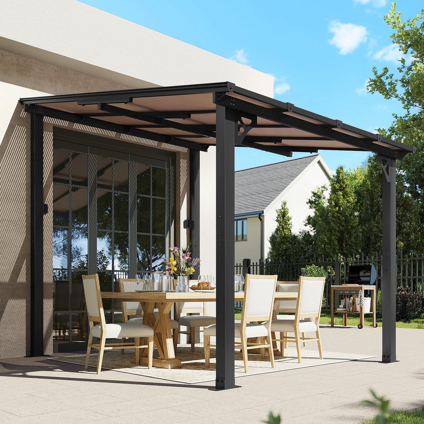 Aoxun 8’x10’ Gazebo, Wall Mounted Gazebos Pergola on Clearance, Outdoor Patio, Large Wall-Mounted Heavy Duty Awnings for Patio, Decks, Backyard (Black)
