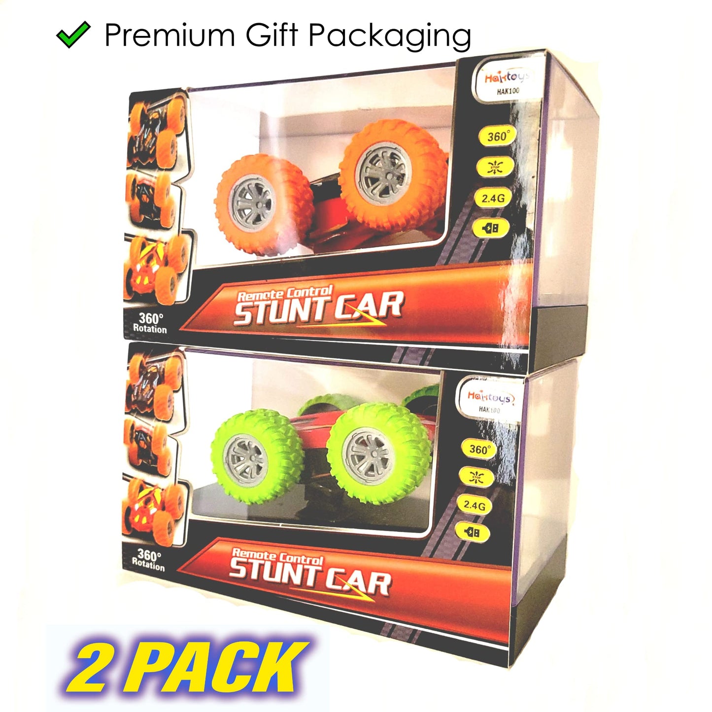 Haktoys 2-Pack Mini RC Stunt Cars – Double-Sided Rechargeable Remote Control Flip Vehicles, AWD Rotating & Tumbling Toy Cars for Kids Boys Girls, 2.4GHz for Dual Play
