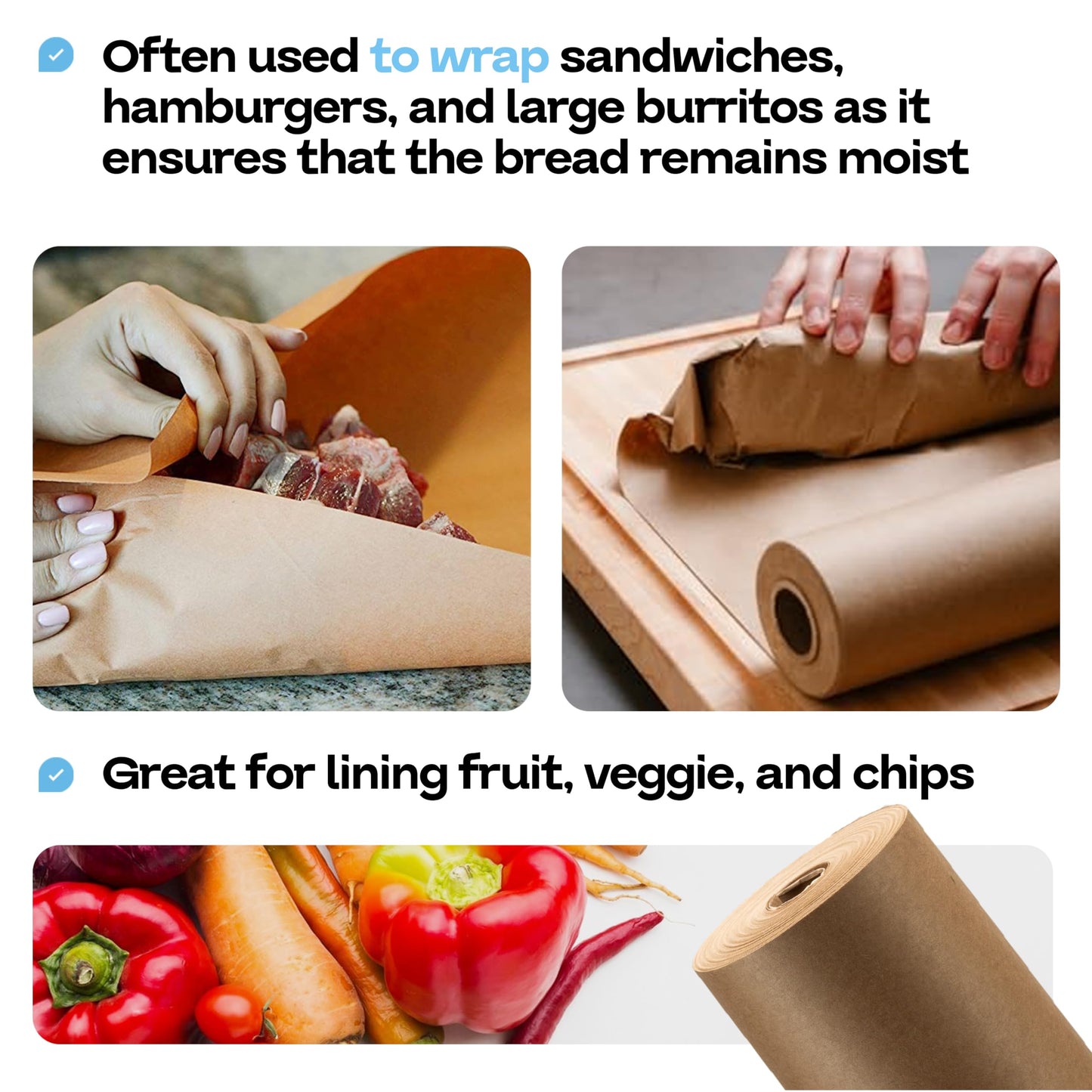 Brown Freezer Paper Roll 24" x 1800" (150 feet) - USA-made Freezer Paper for Meat & Fish - Food Wrapping Paper for Freezing Food - Plastic Coated Brown Freezer Wrap by IDL Packaging