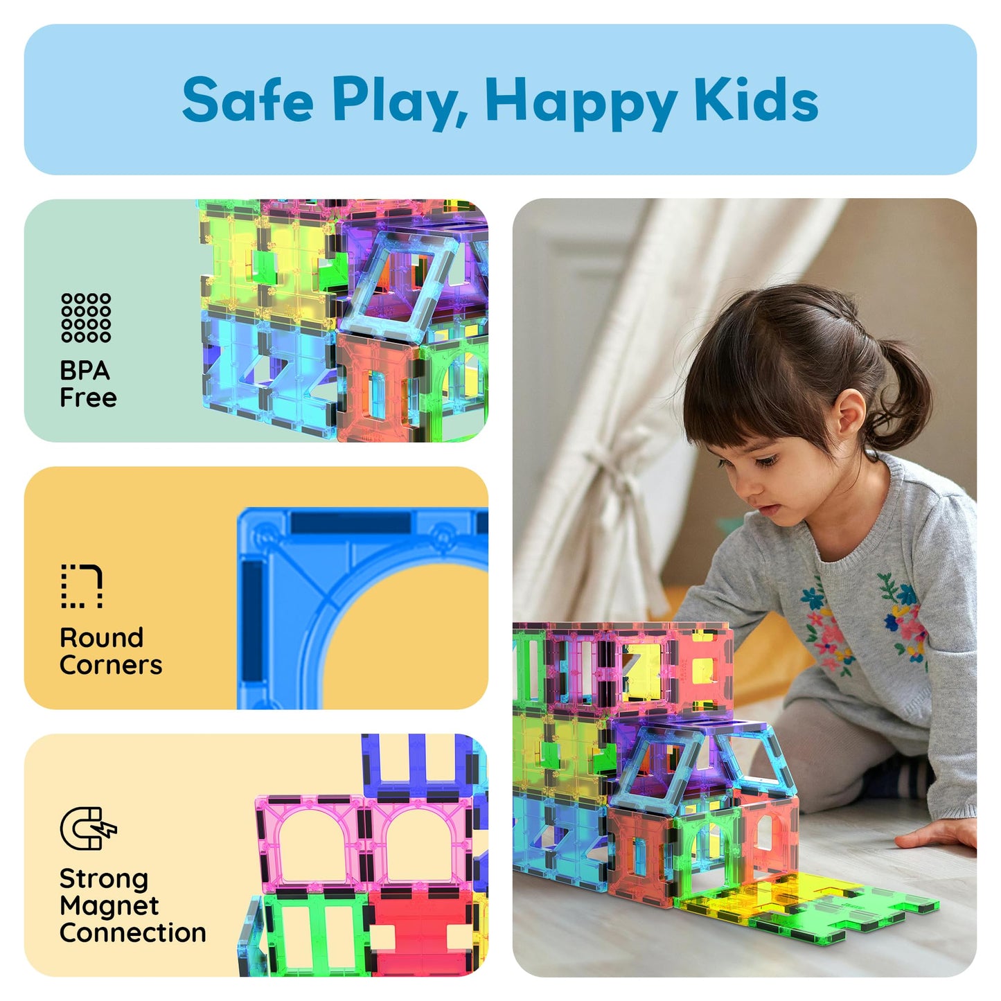 PicassoTiles 42pcs Magnetic Tiles Magnet Blocks See-Through Shape STEM Toys Building Block Educational Playset Compatible with Major Brand Tile -Starter Set for Boys and Girls Toddlers Ages 3+ PT42