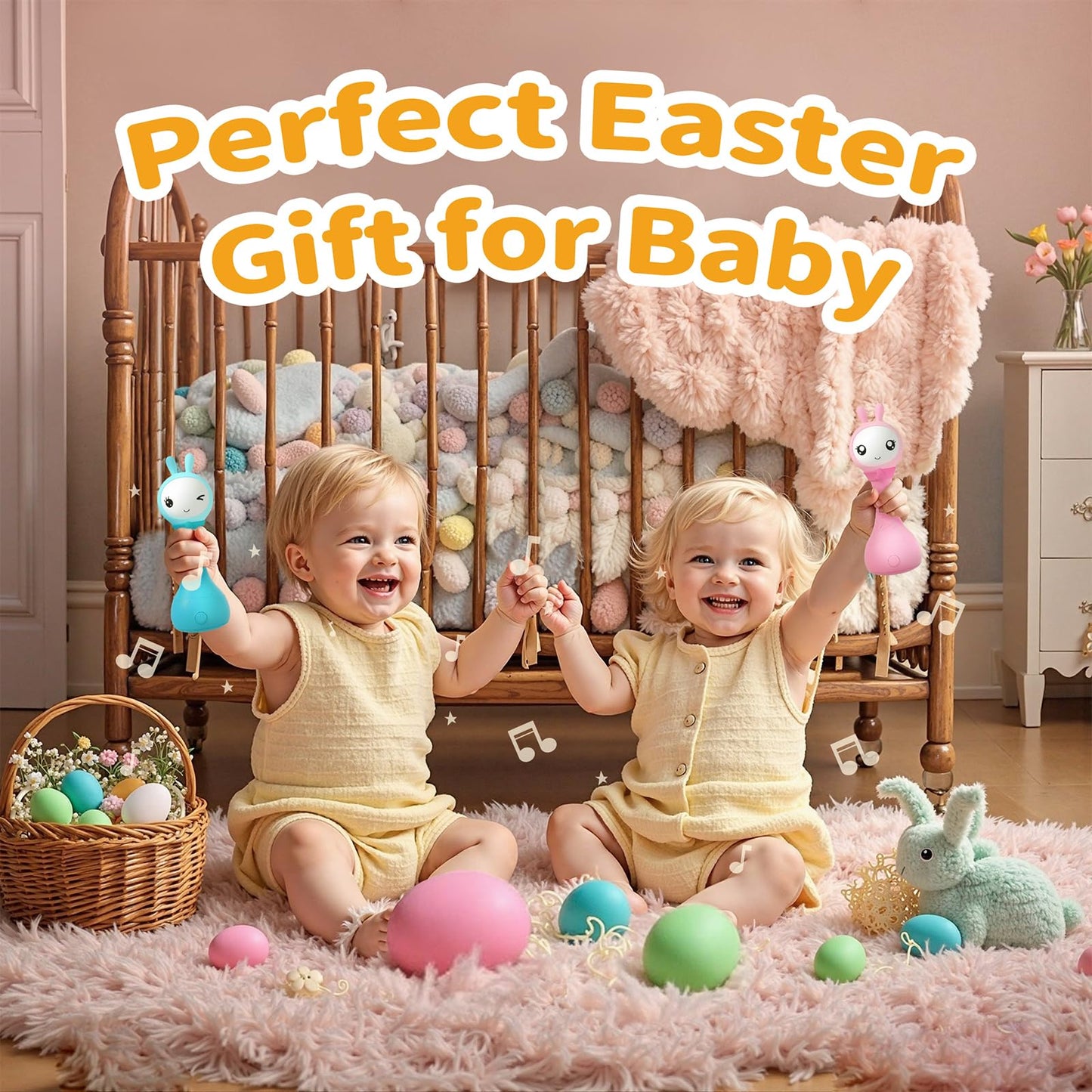 alilo Yoyo Talking Bunny Baby Singing Musical Rattle, Mimicking Toys Repeats What You Say, Preloaded 90+ Audio Content, ABC/Number/Notes Learning Toys for Toddlers Infant Newborn Boy Girl Gifts