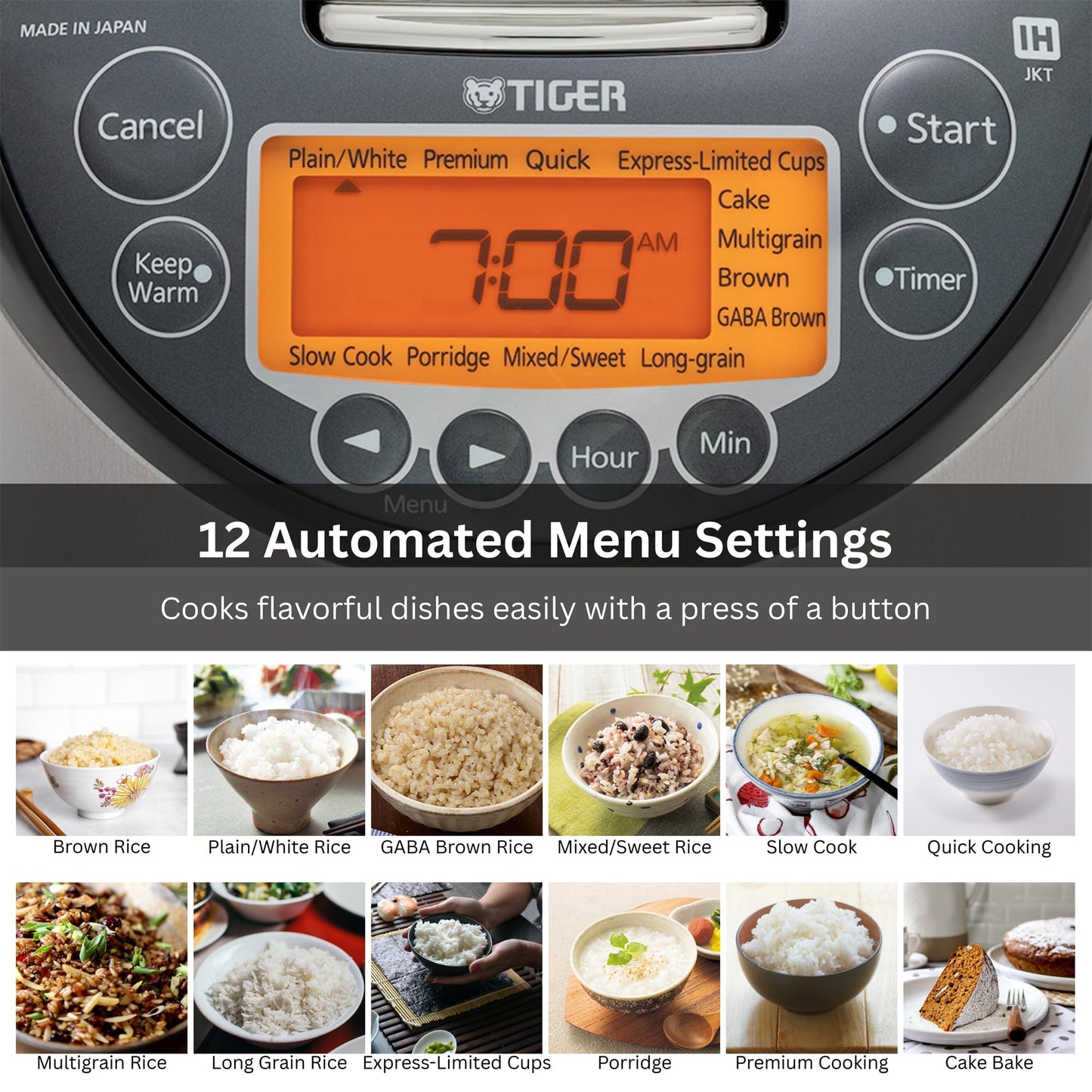 Tiger JKT-D Multi-Functional Induction Heating (IH) Electric Rice Cooker with 12 Cooking Settings (Silver Black)