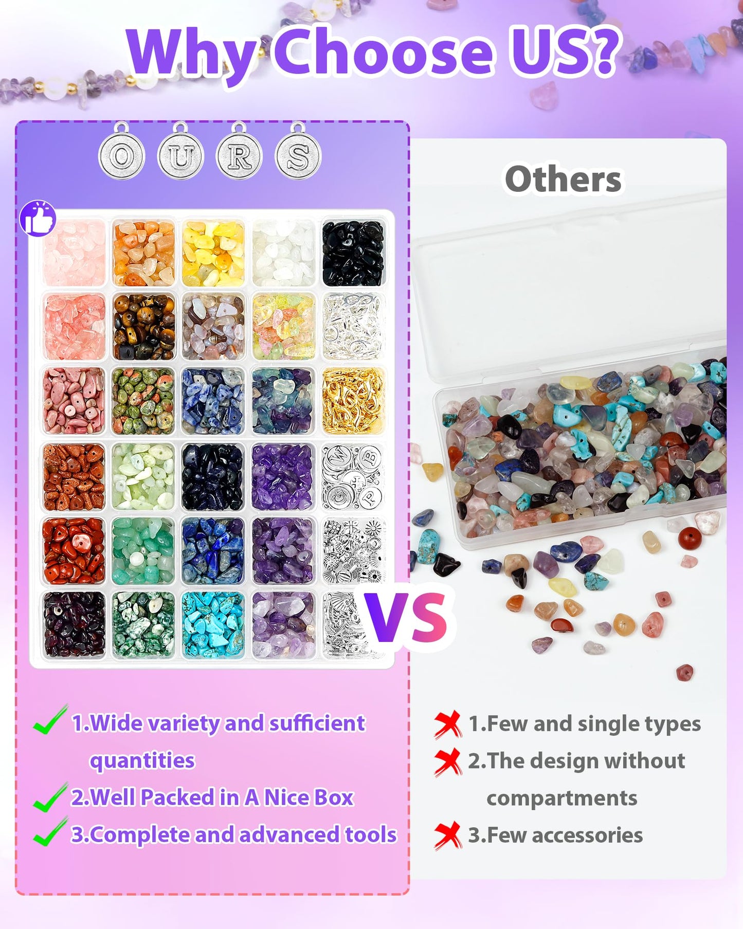 FIVEIZERO Jewelry Making Kit - 1956 PCS Natural Chip Stone Beads(25 Colors, 4-12mm) with Crystal Beads, Metal Charms, Jump Rings & Earring Hooks for DIY Bracelets, Necklaces, Earrings