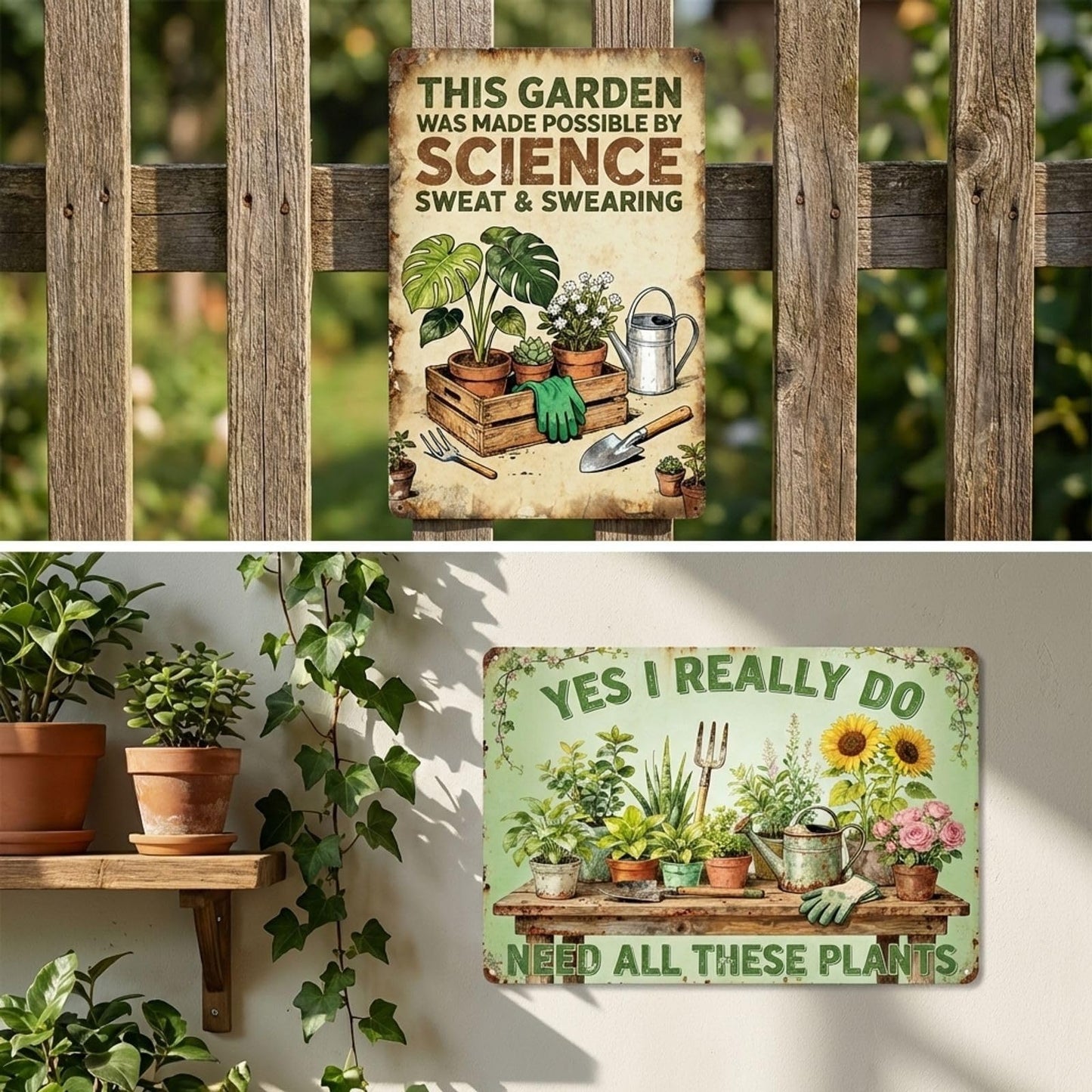 Gardening Gifts - 5 Pcs Unique Metal Garden Decor for Women, Mothers, Grandmas, and Plant Lovers, Garden Welcome Signs for Outdoor, Patio, Yard Decoration, 11.8" x 7.9" Inches