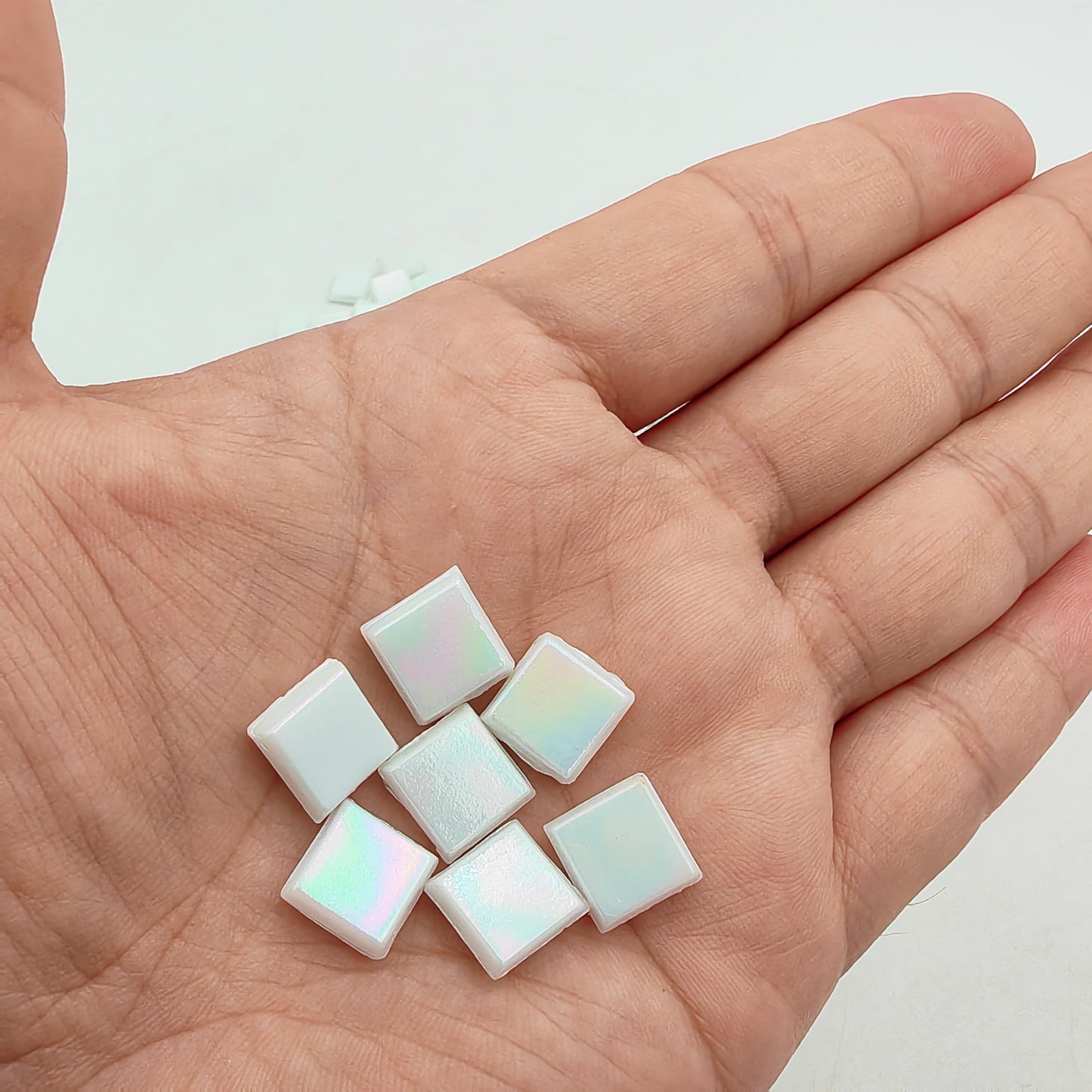 500g/1.1LB Iridescent Ice Jade Glass Mosaic Tiles, 560 Pieces, 2/5 Inch Square Stained Mosaic Tiles for DIY Crafts, Home/Outdoor Mosaic Decoration (White-IB11)