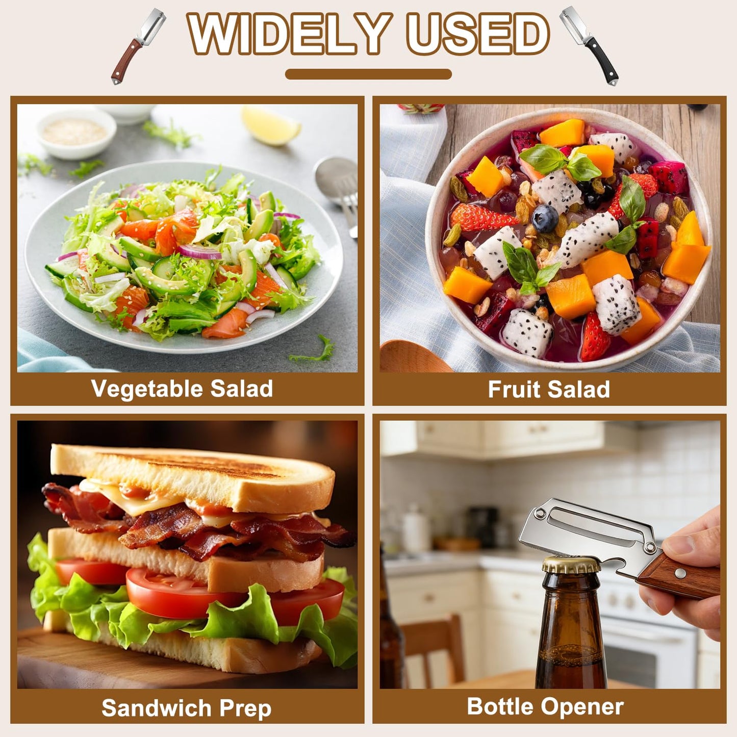 2PCS Premium 2-in-1 Vegetable Peeler with Wooden Handle, Stainless Steel Blade & Bottle Opener, Multi-Purpose Kitchen Tool for Apple, Potato, Pumpkin, Papaya & Various Fruits/Vegetables (Wood+Black)