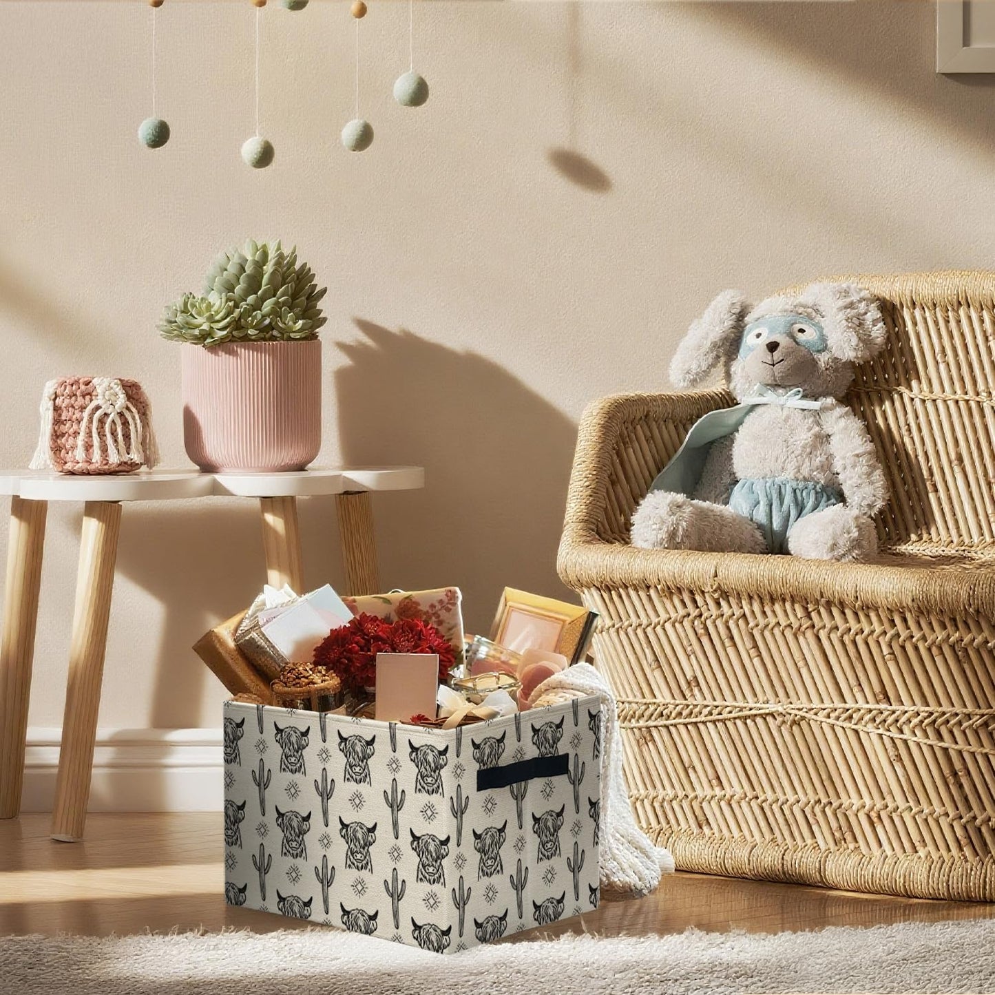 ATBWGT Western Highland Cow Storage Bins Box, Toybox for Boys Girls, Retro Western Cactus Cow Foldable Storage Baskets Organizer for Bedroom Bathroom Kids Room Dorm Clothes Toys Books