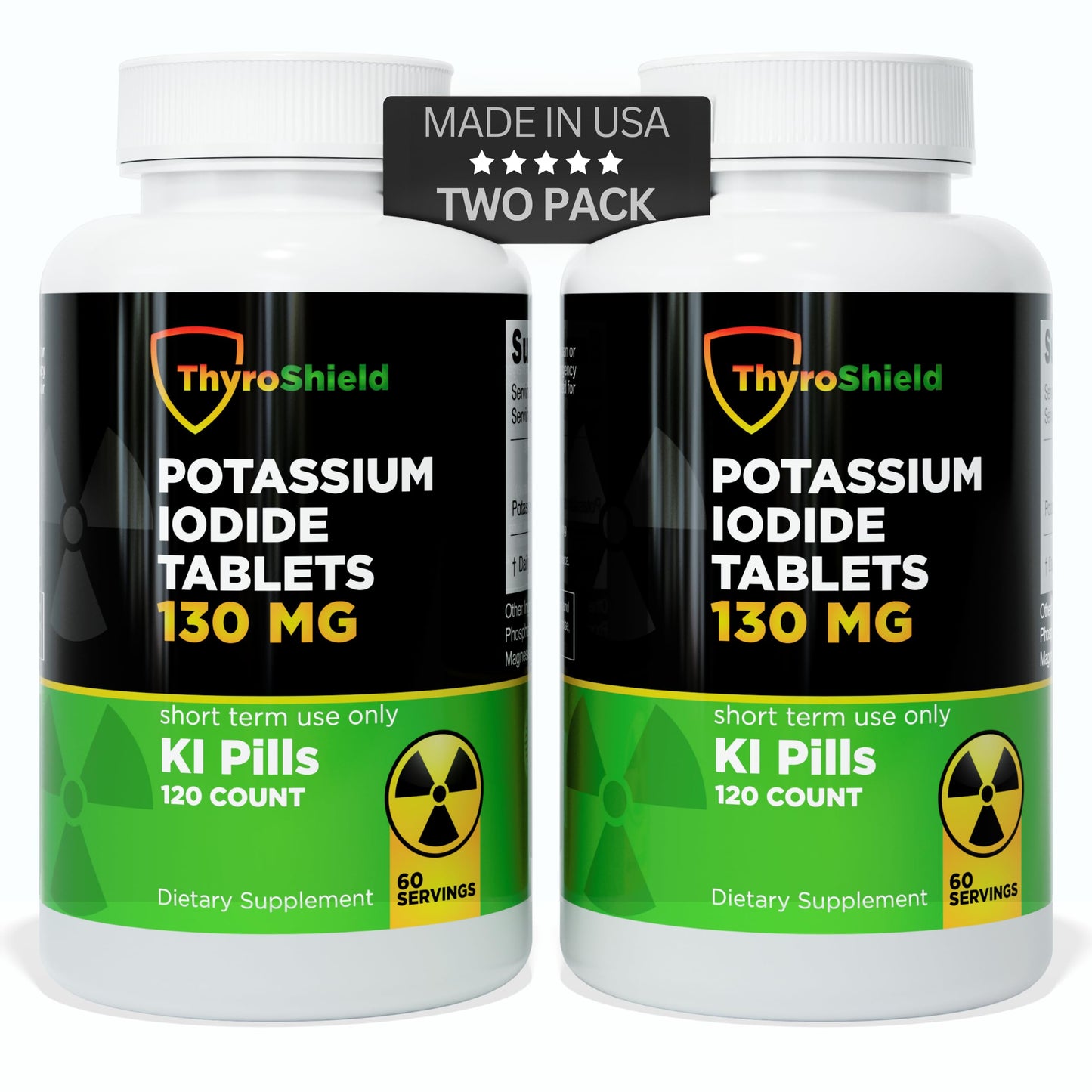 Potassium Iodide Tablets 130 mg | 120ct Two Pack | Iodine Tablets for Radiation Exposure - Potassium Iodine Pills - YODO Naciente - KI Pills - Made in USA - ThyroShield