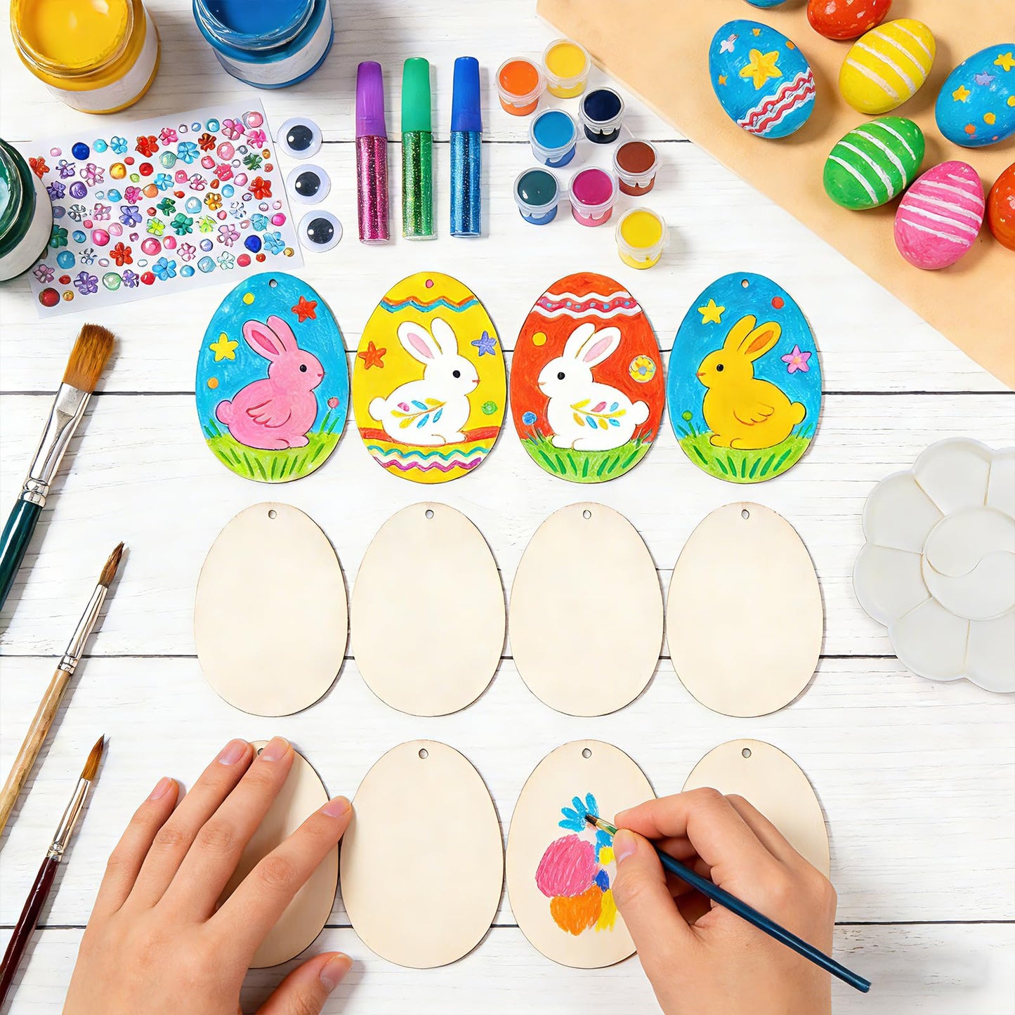 Mother's Day Egg Wood Painting Kit, 36 Unfinished Blank Wooden Eggs with Hanging Ropes, DIY Spring Crafts and Family Activities, Easter Tree Ornaments, Home Holiday Decorations and Party Supplies