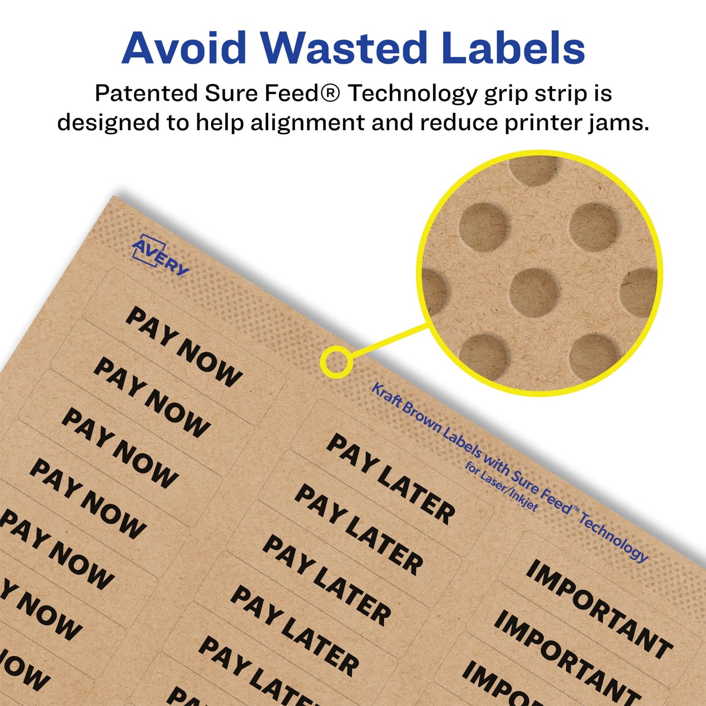 Avery Kraft Brown Rectangle Labels, Sure Feed Technology, 0.5" x 1.75", 900 Kraft Brown Labels, Print-to-The-Edge, Laser/Inkjet Printable