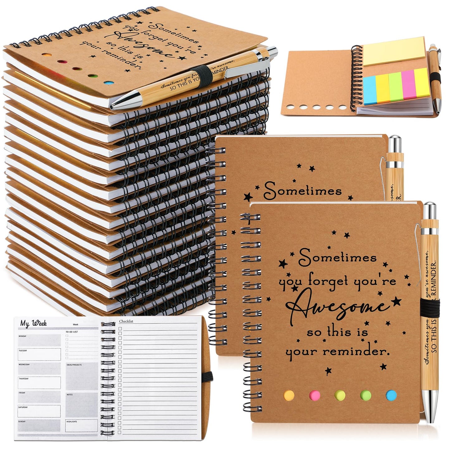 Moinchore 20 Sets Teacher Appreciation Gifts Thank You Gifts Inspirational Spiral Notebooks with Sticky Notepad and Bamboo Pen Nurse Week Gift for Team Nurse Coworker Graduation (Sometimes You Forget)